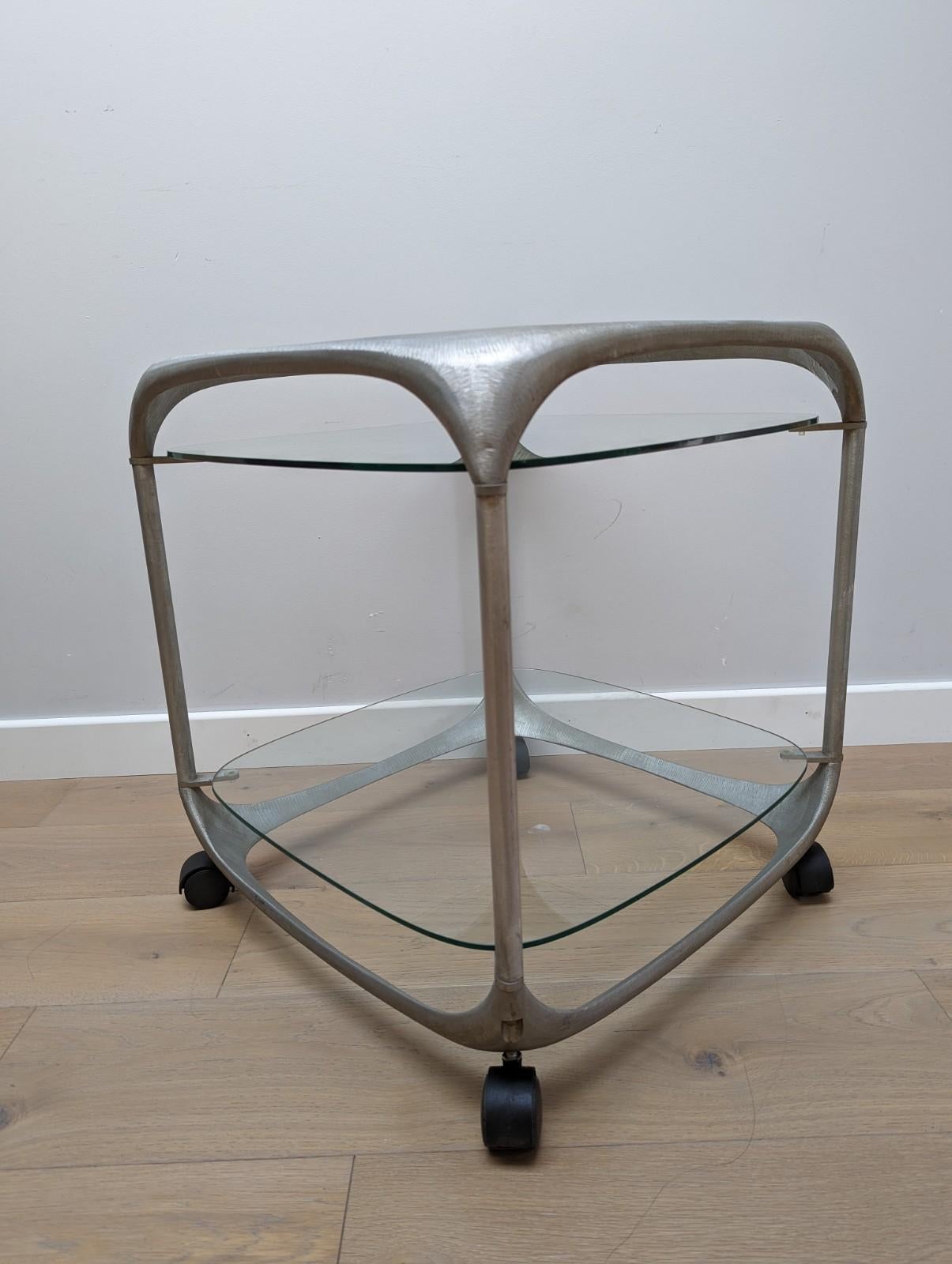 Mid-Century Modern Mid Century Side Table by Lorenzo Burchiellaro in Aluminium with Glass Shelves For Sale