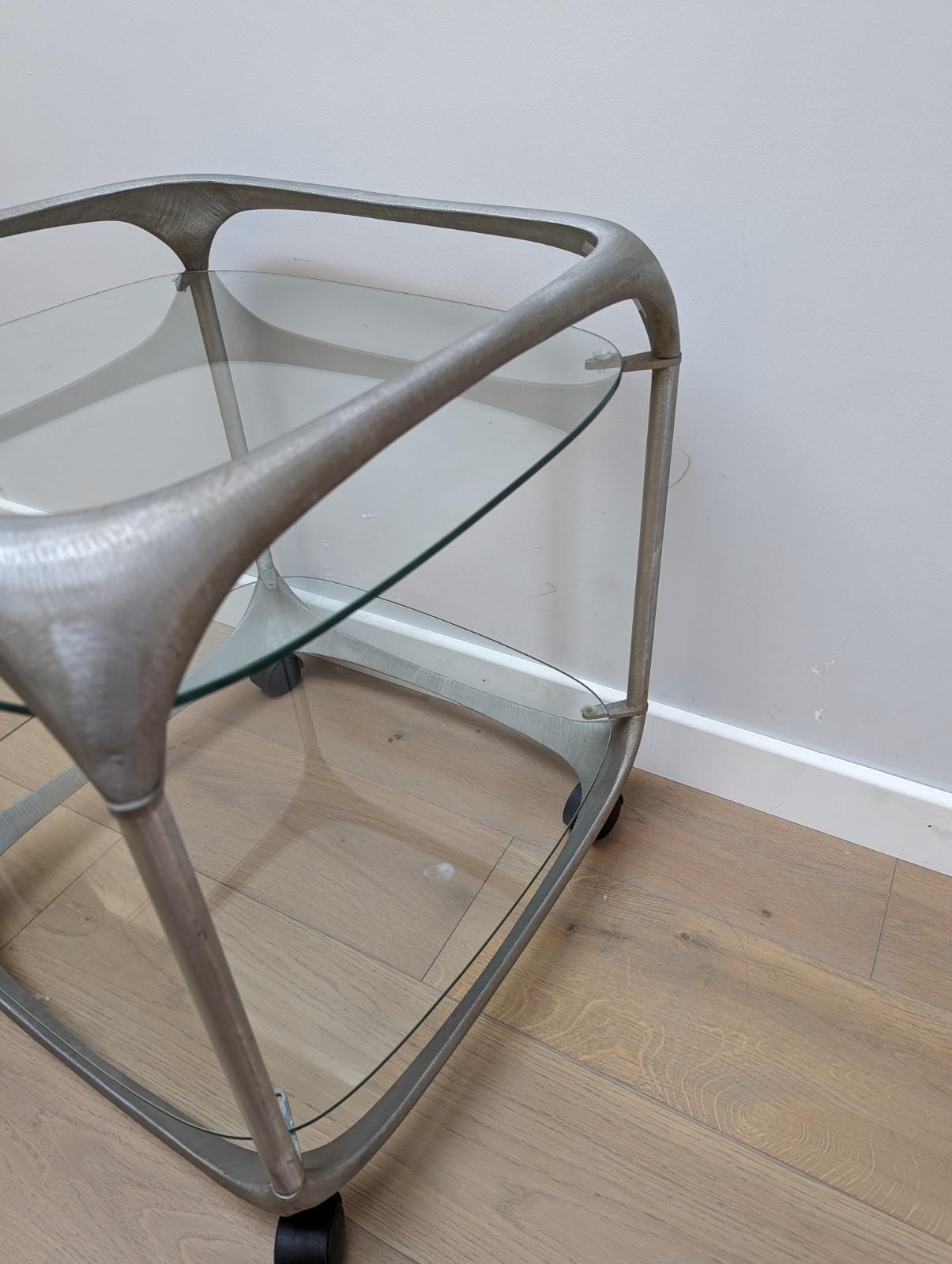 20th Century Mid Century Side Table by Lorenzo Burchiellaro in Aluminium with Glass Shelves For Sale