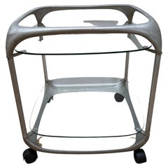 Vintage Mid Century Side Table by Lorenzo Burchiellaro in Aluminium with Glass Shelves