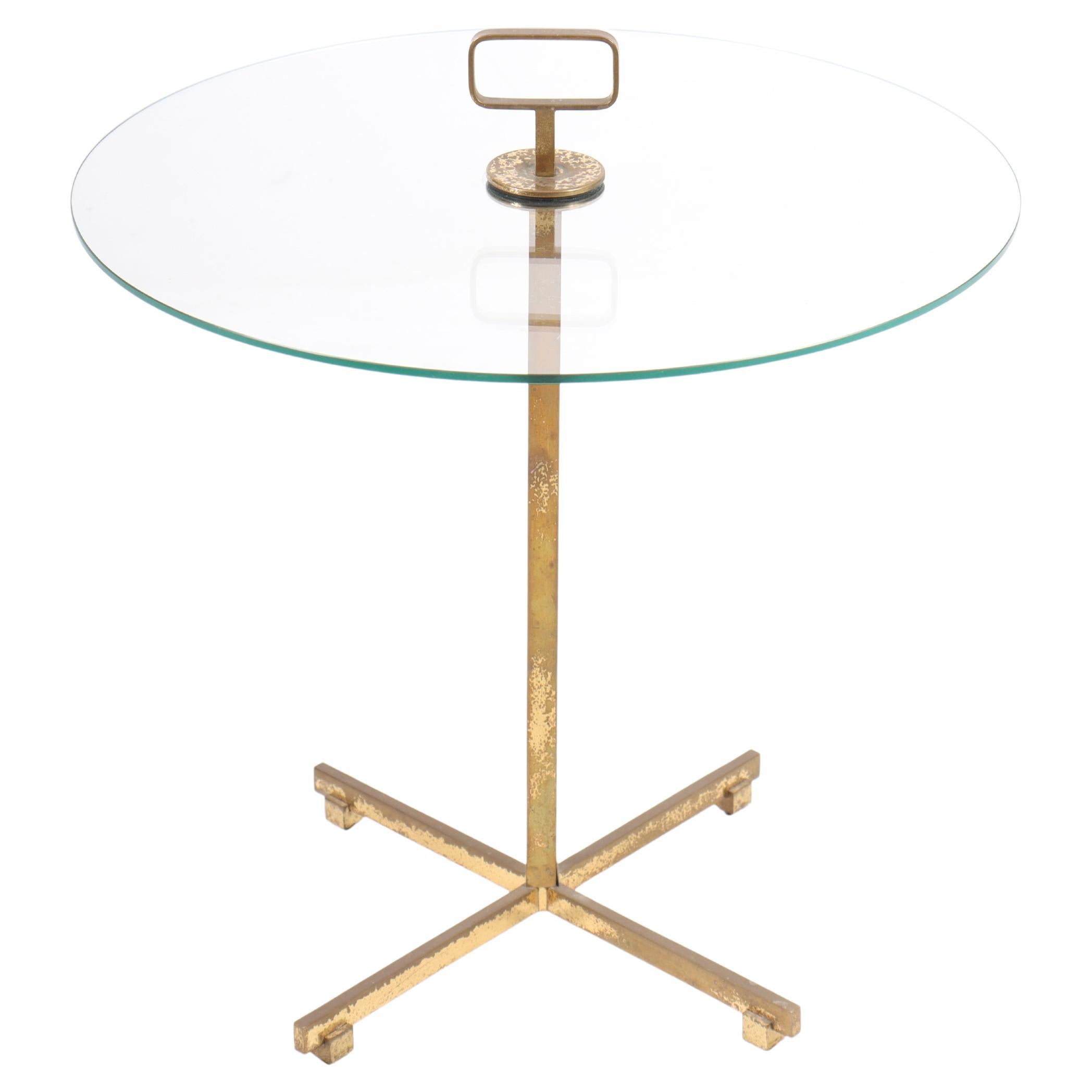 Mid-Century Side Table in Brass and Glass, 1950s For Sale