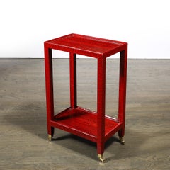 Mid-Century Side Table in Smoked Ruby Cobra with Brass Castors by Karl Springer