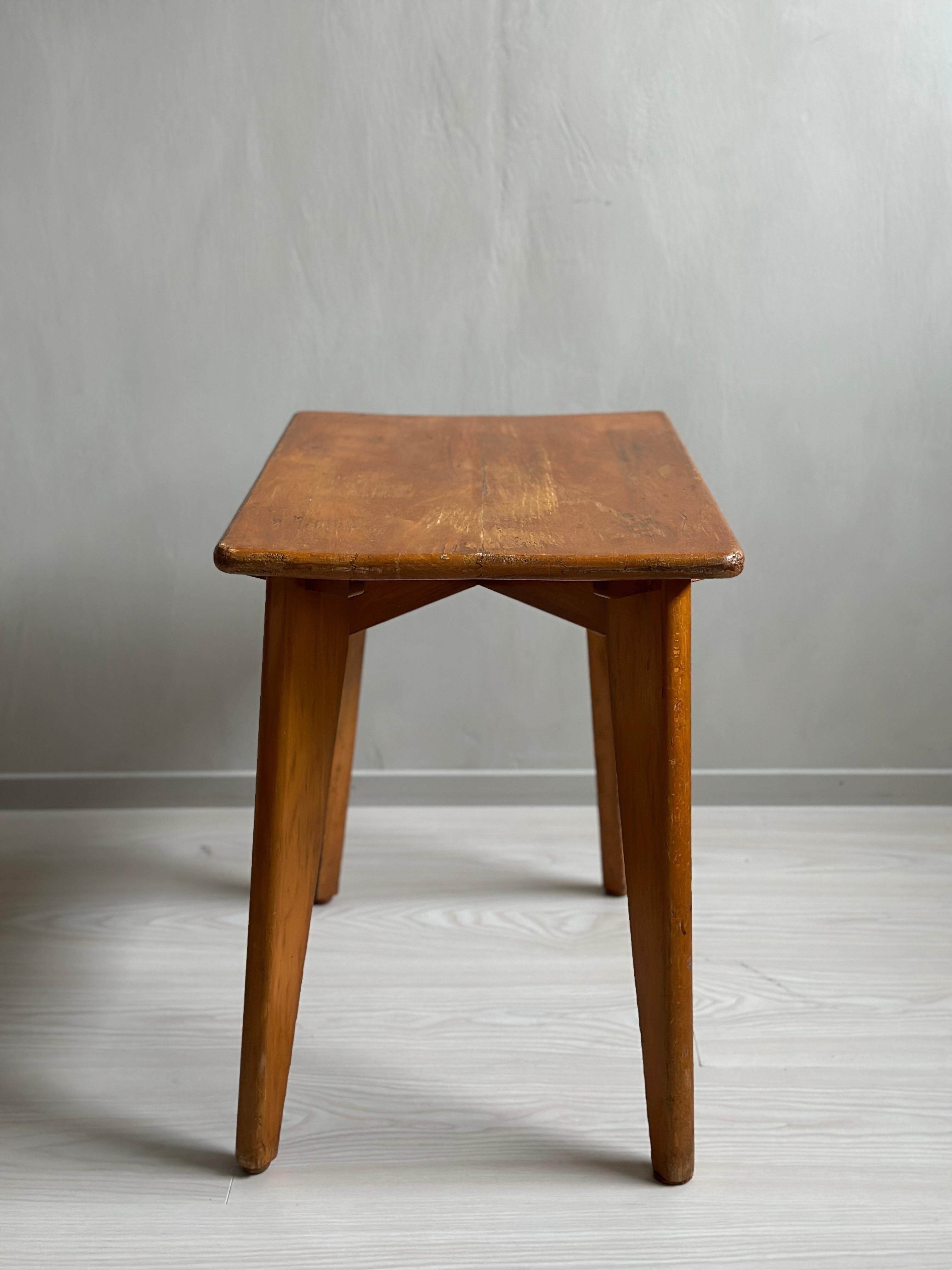 Oak Midcentury Side Table in Style of Jean Prouvé, France, 1950s