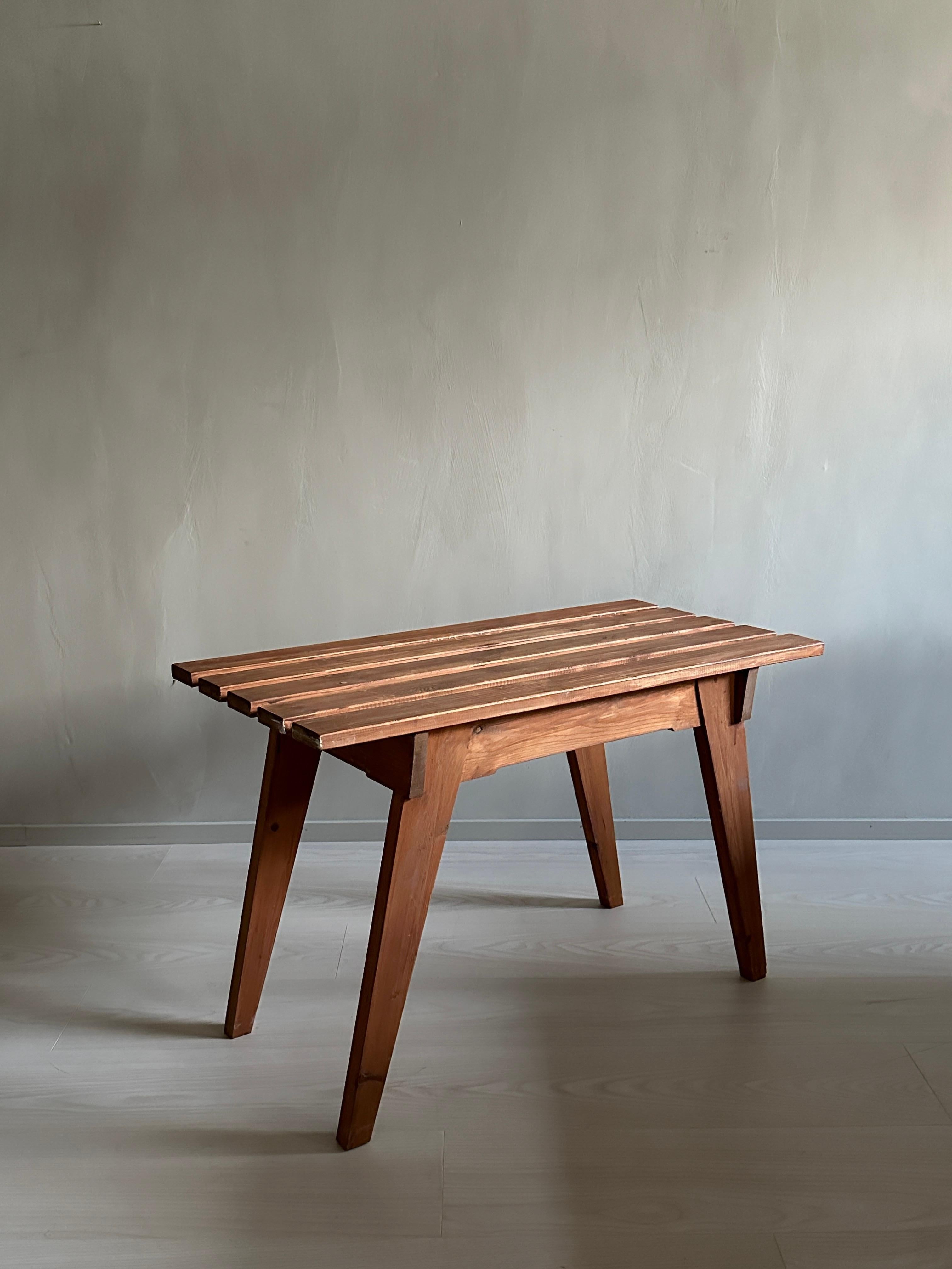 French Mid-Century Side Table, Massive Pinewood, France c. 1960s For Sale