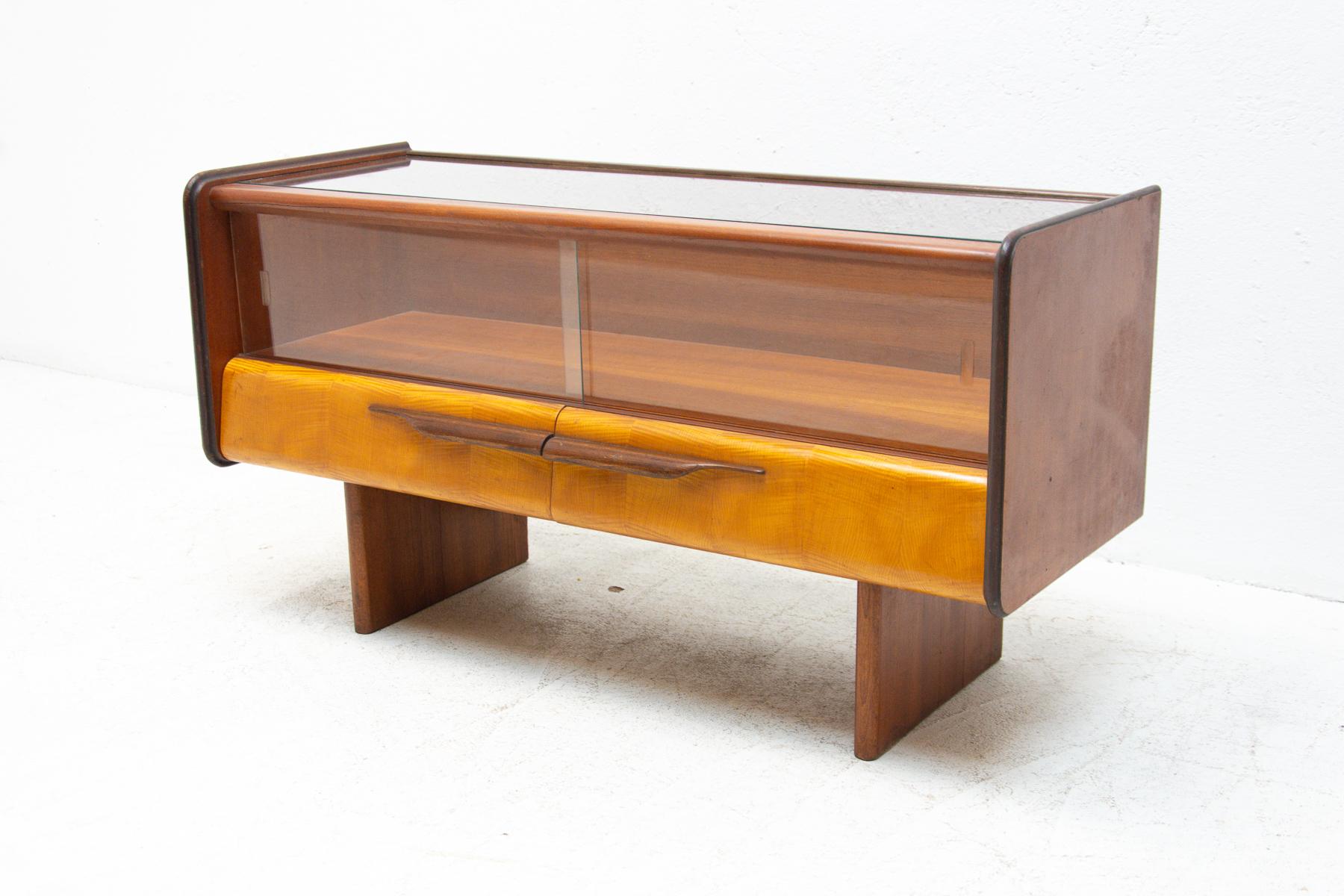 Walnut Mid Century Side Table or Glazed Cabinet, Czechoslovakia, 1960´s