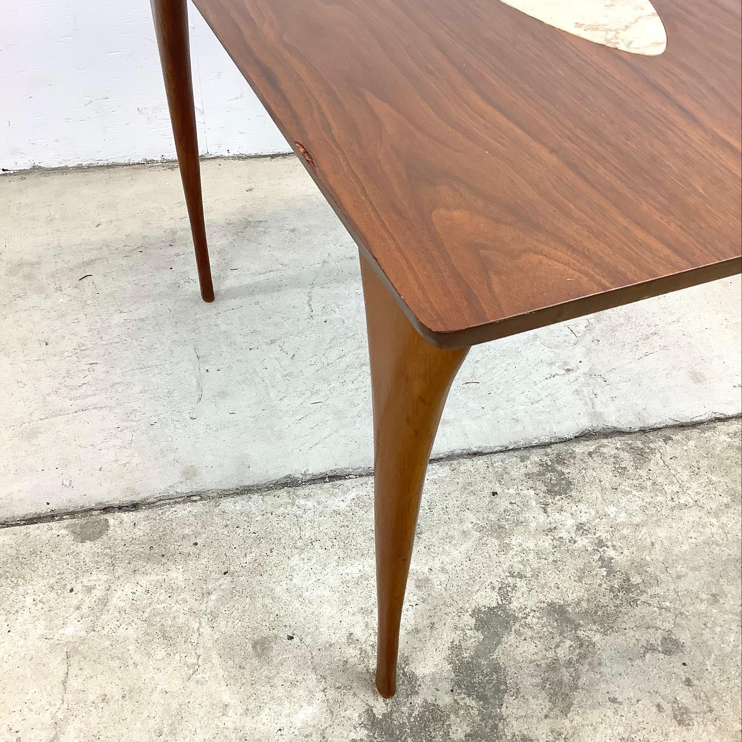 Midcentury Side Table with Italian Marble Inlay For Sale 4