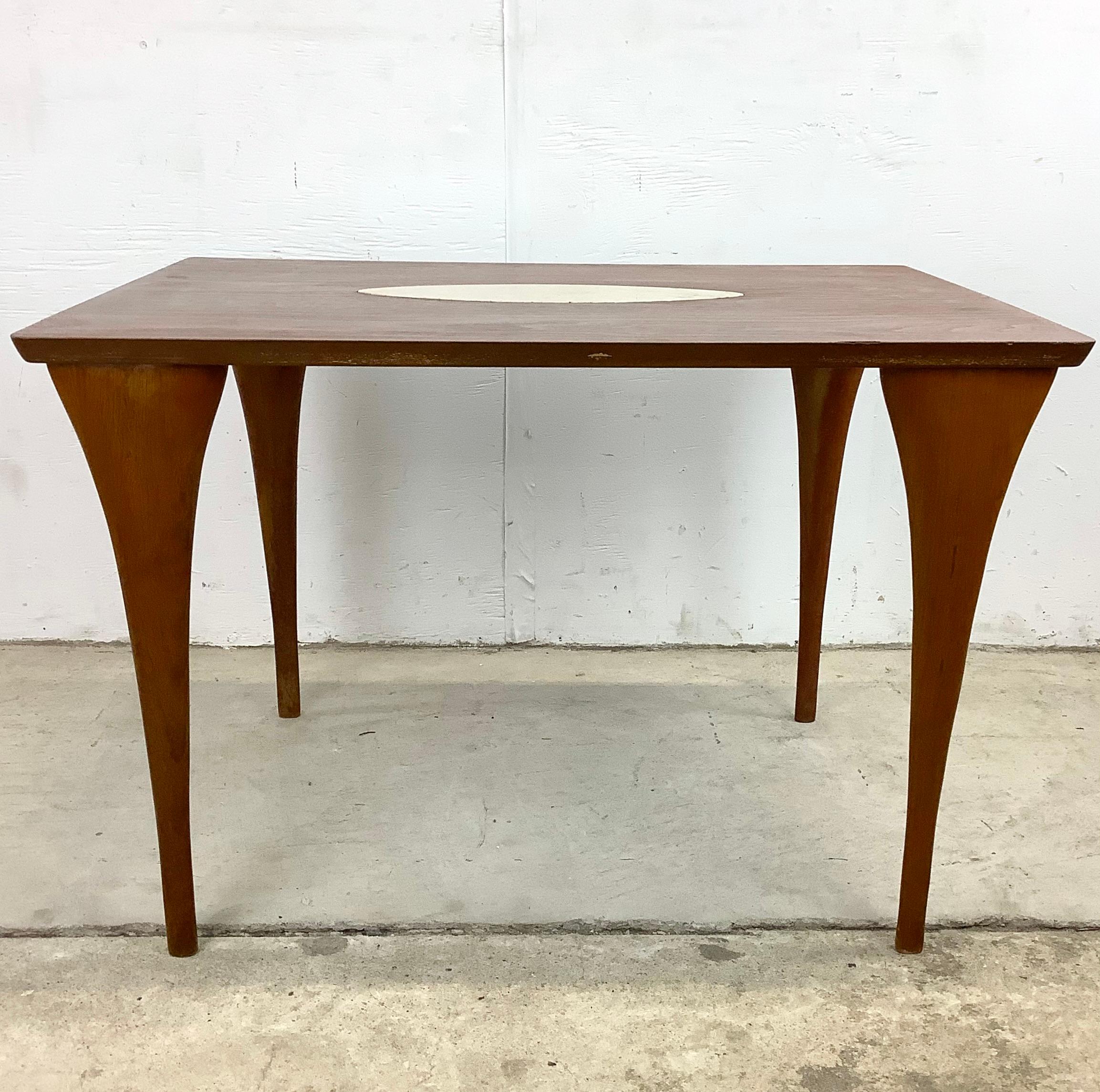 Midcentury Side Table with Italian Marble Inlay For Sale 2