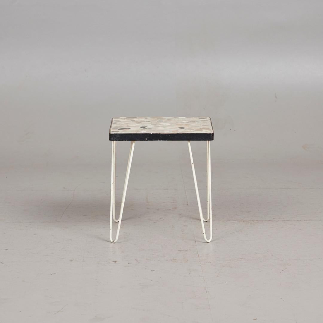 European Mid-Century Side Table With Mosaic Stone Inlay, 1960's For Sale
