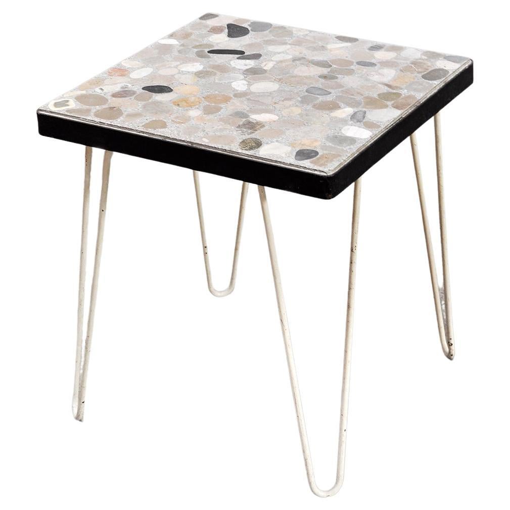 Mid-Century Side Table With Mosaic Stone Inlay, 1960's