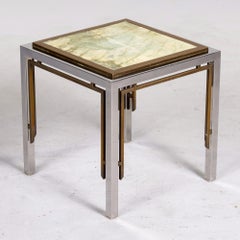 Mid Century Side Table with Steel + Brass Frame and Marble Top