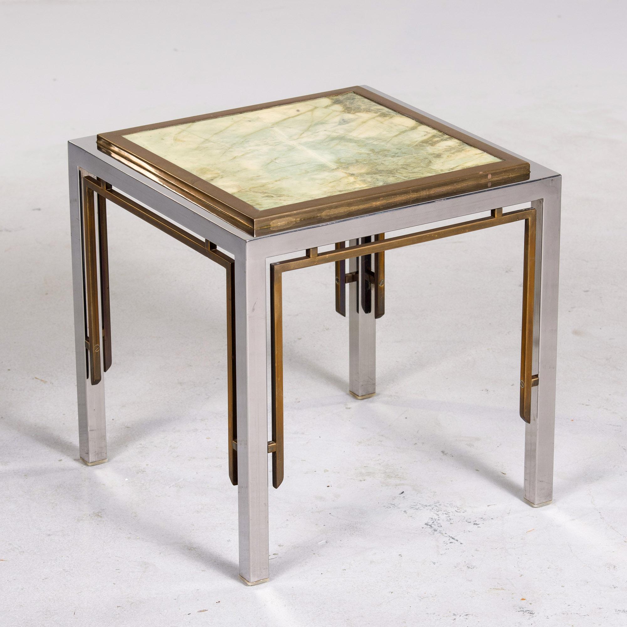 Table d'appoint Mid Century avec structure en acier + laiton et plateau en marbre Bon état - En vente à Troy, MI