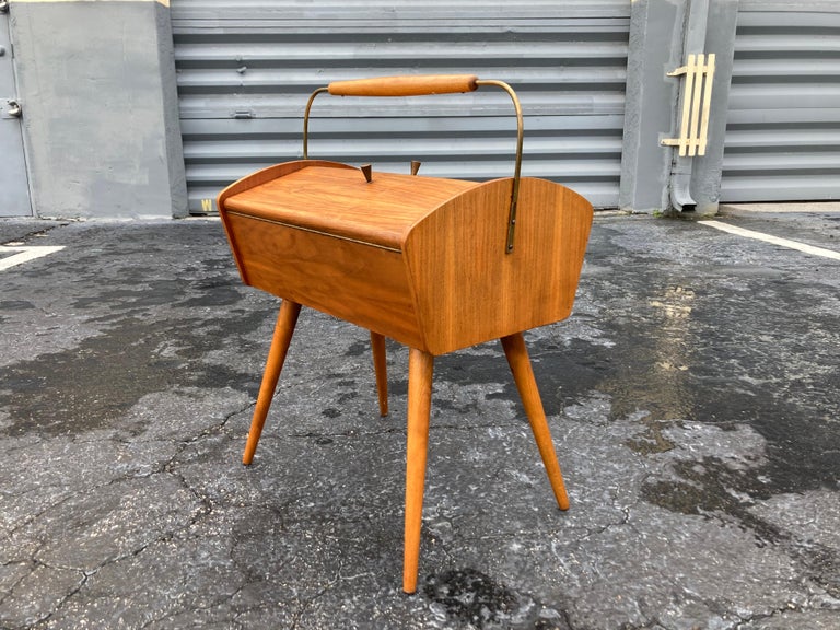 Modern Wooden Sewing Box, Side Table with Storage, Germany, 1960s
