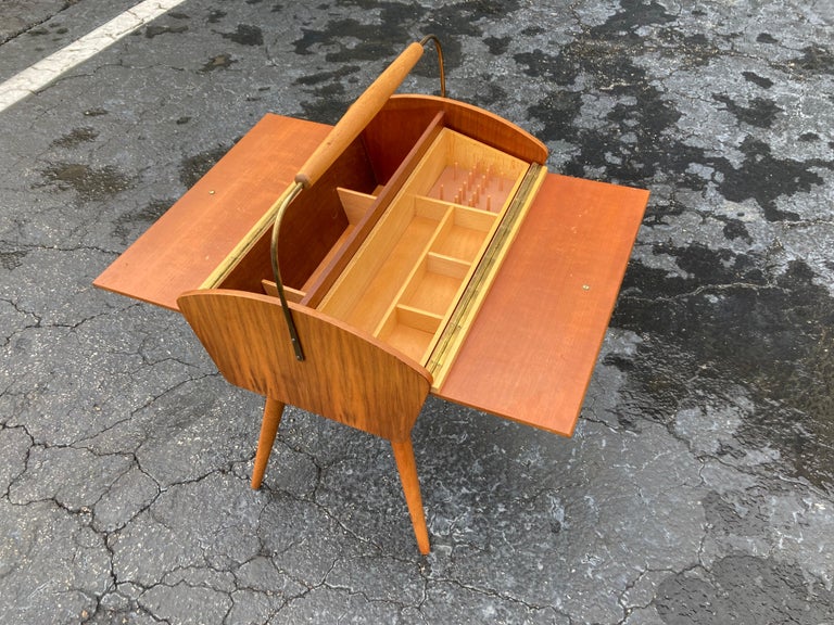 Mid Century Side Table with storage, Sewing Box, Germany 1960s For Sale at 1stDibs