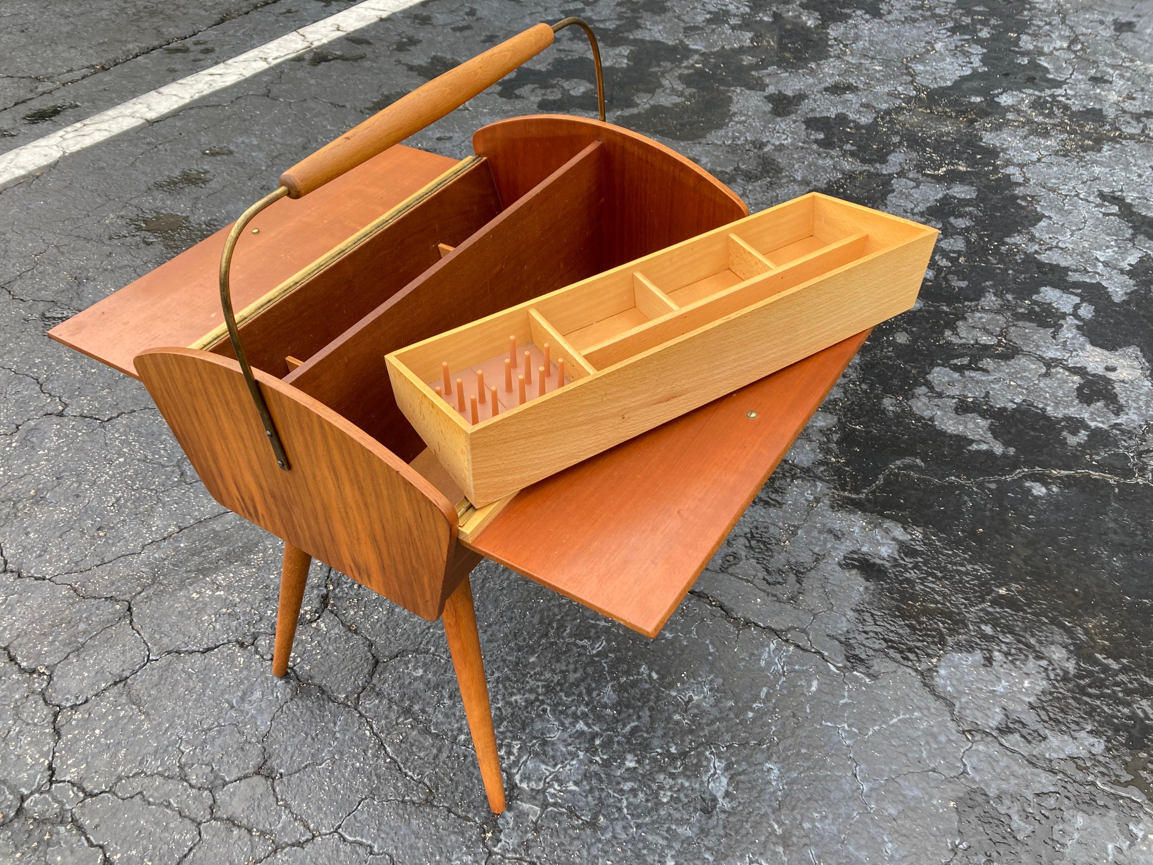 Mid Century Side Table with storage, Sewing Box, Germany 1960s For Sale 9