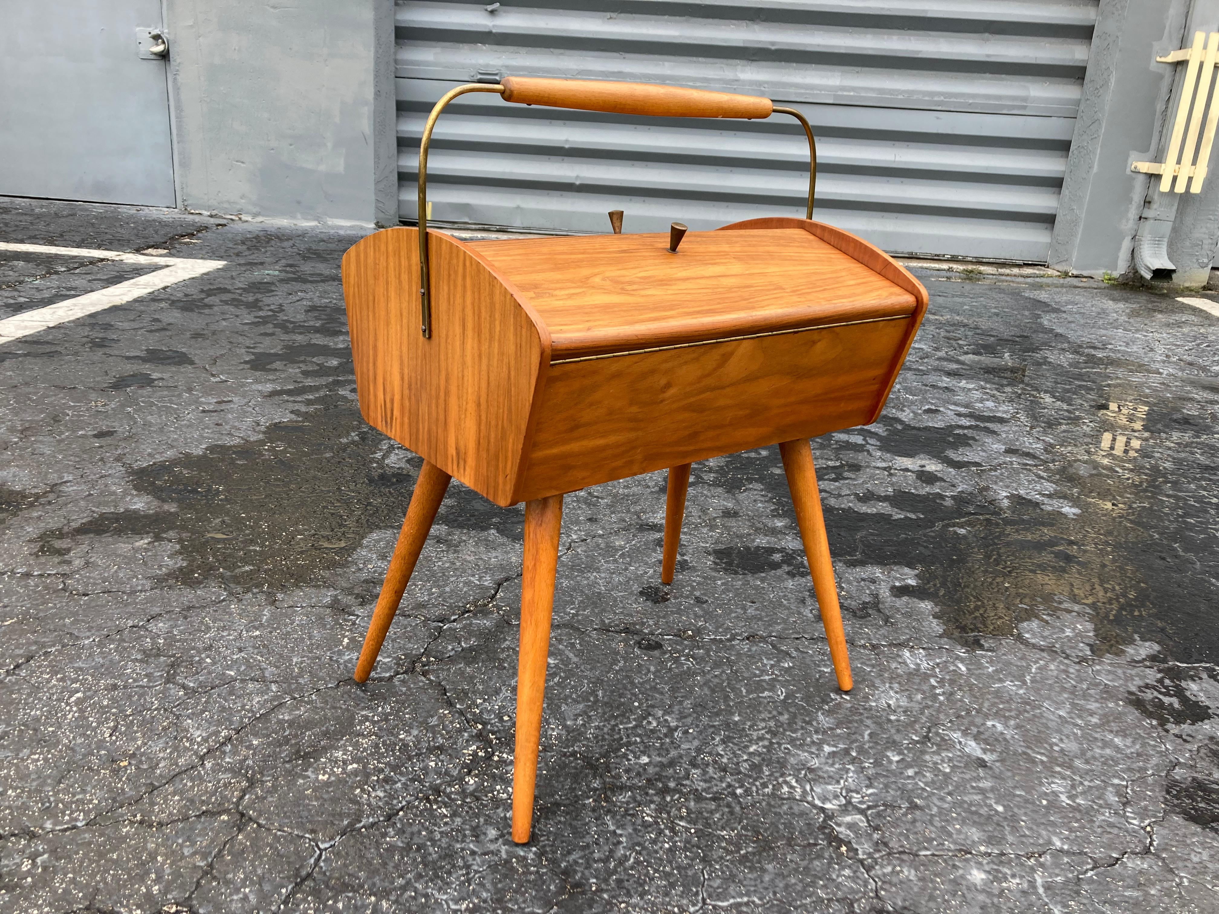 Brass Mid Century Side Table with storage, Sewing Box, Germany 1960s For Sale