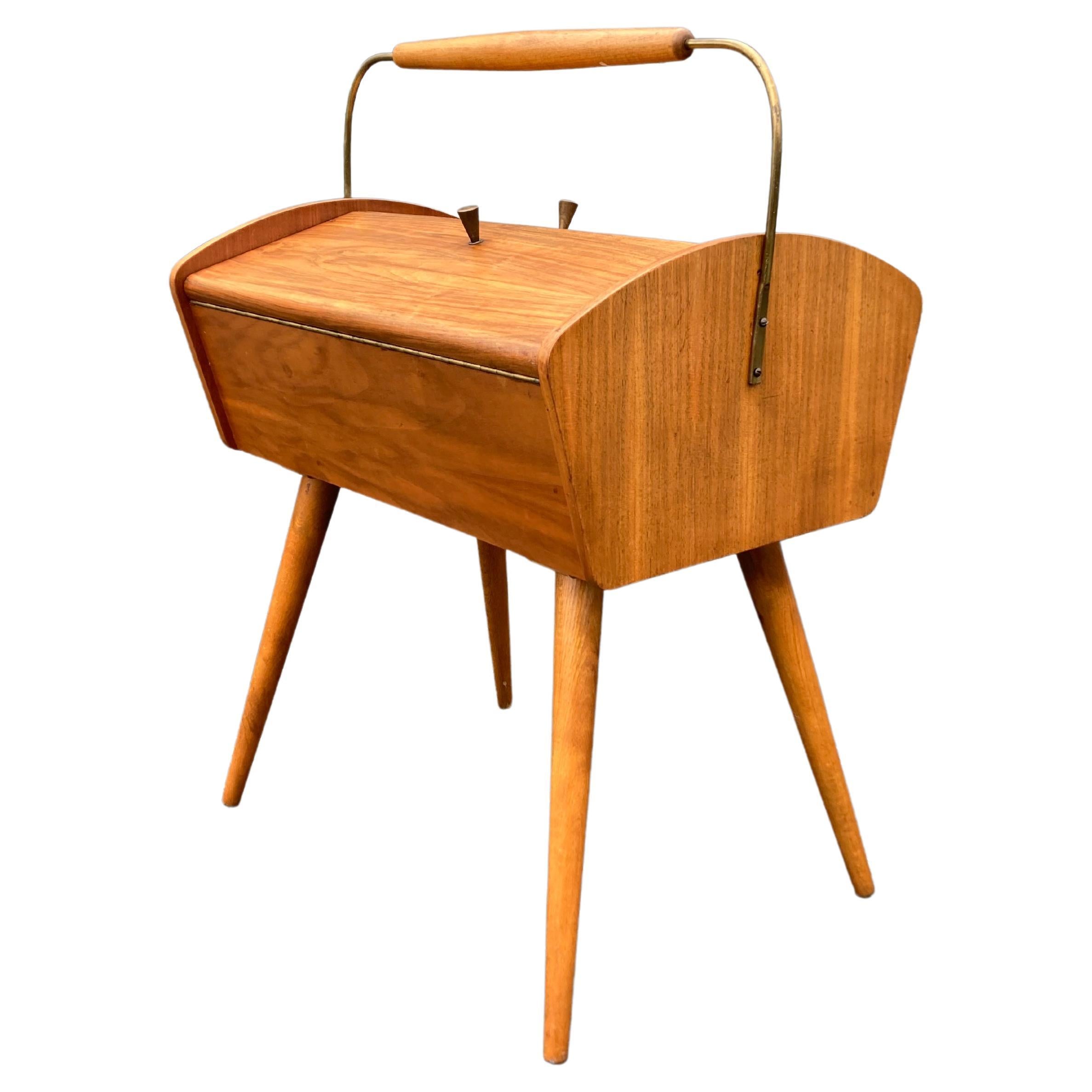 Mid Century Side Table with storage, Sewing Box, Germany 1960s For Sale
