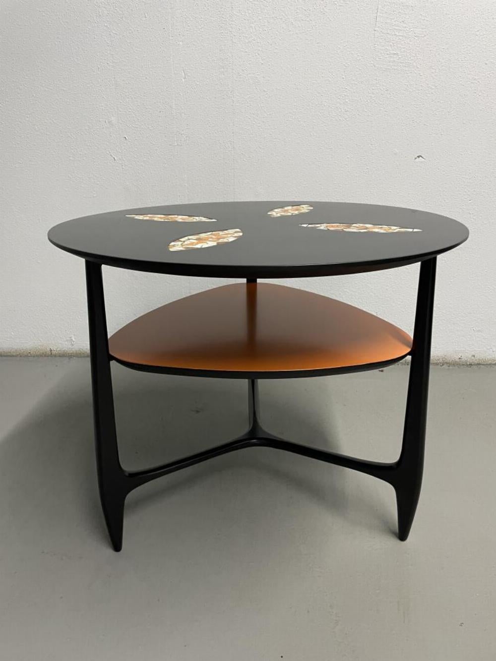 Mid-Century Modern Mid Century side table with Vintage Hand Painted Tile Inset. For Sale