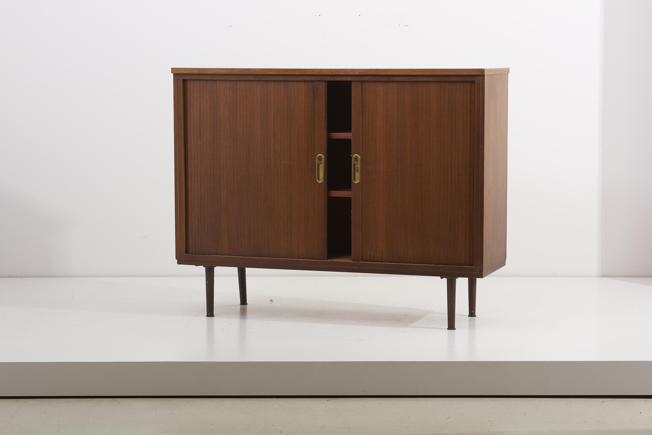 Mid-century Sideboard with three shelves and brass handles, 1960s.