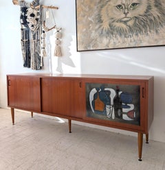 Buffet du milieu du siècle par Alfred Hendrickx, années 1960, teck et céramique Vigneron