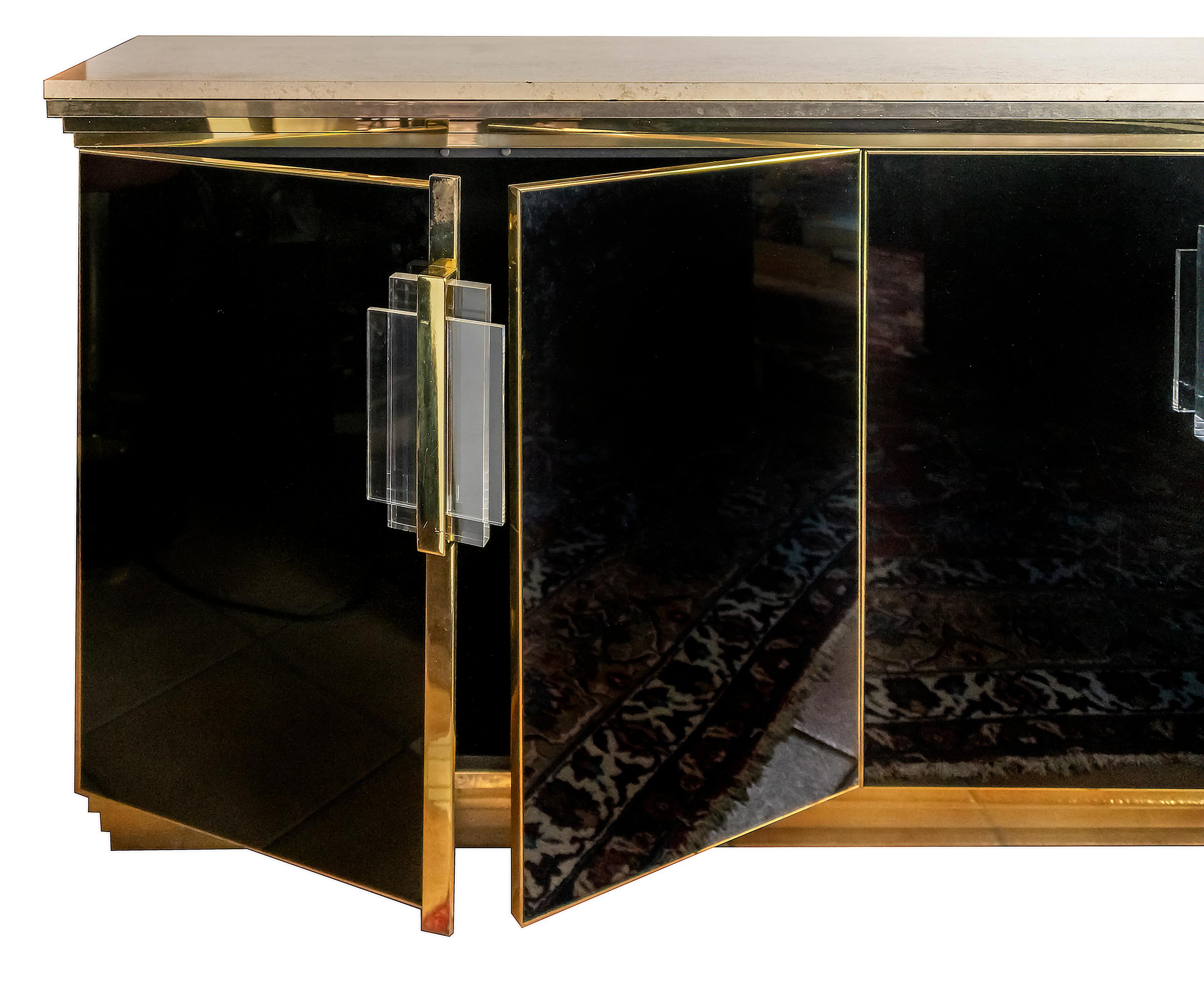 Glass Mid-Century Sideboard by Belgo Chome in the Style of Maison Jansen, 1970s For Sale