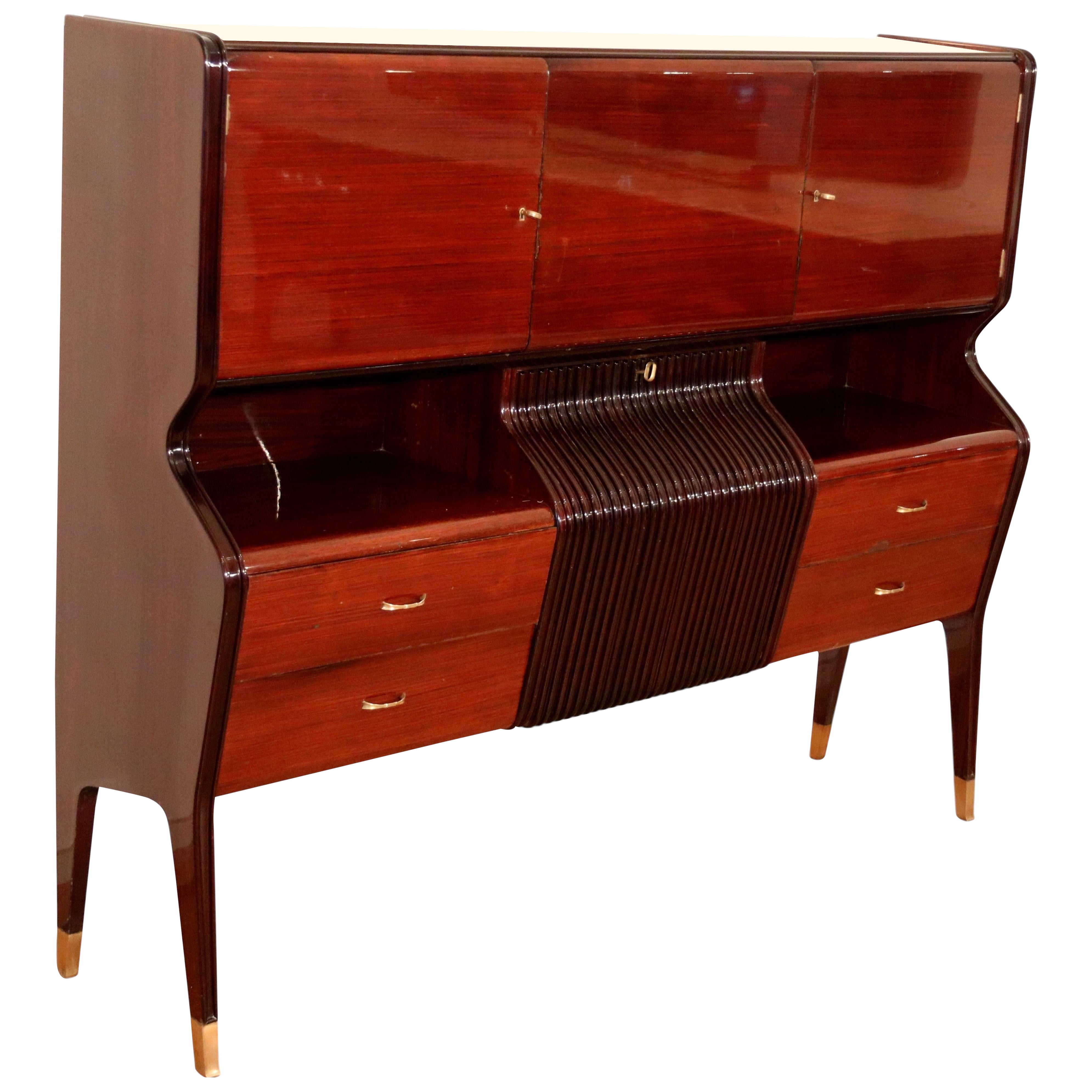 Mid-Century sideboard by Osvaldo Borsani, Mahogany Rosewood maple, Italy 1950s For Sale