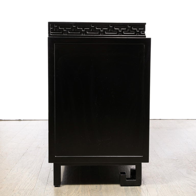 Mid-Century Sideboard in Black Lacquer with Greek Key Detail by James Mont For Sale 4