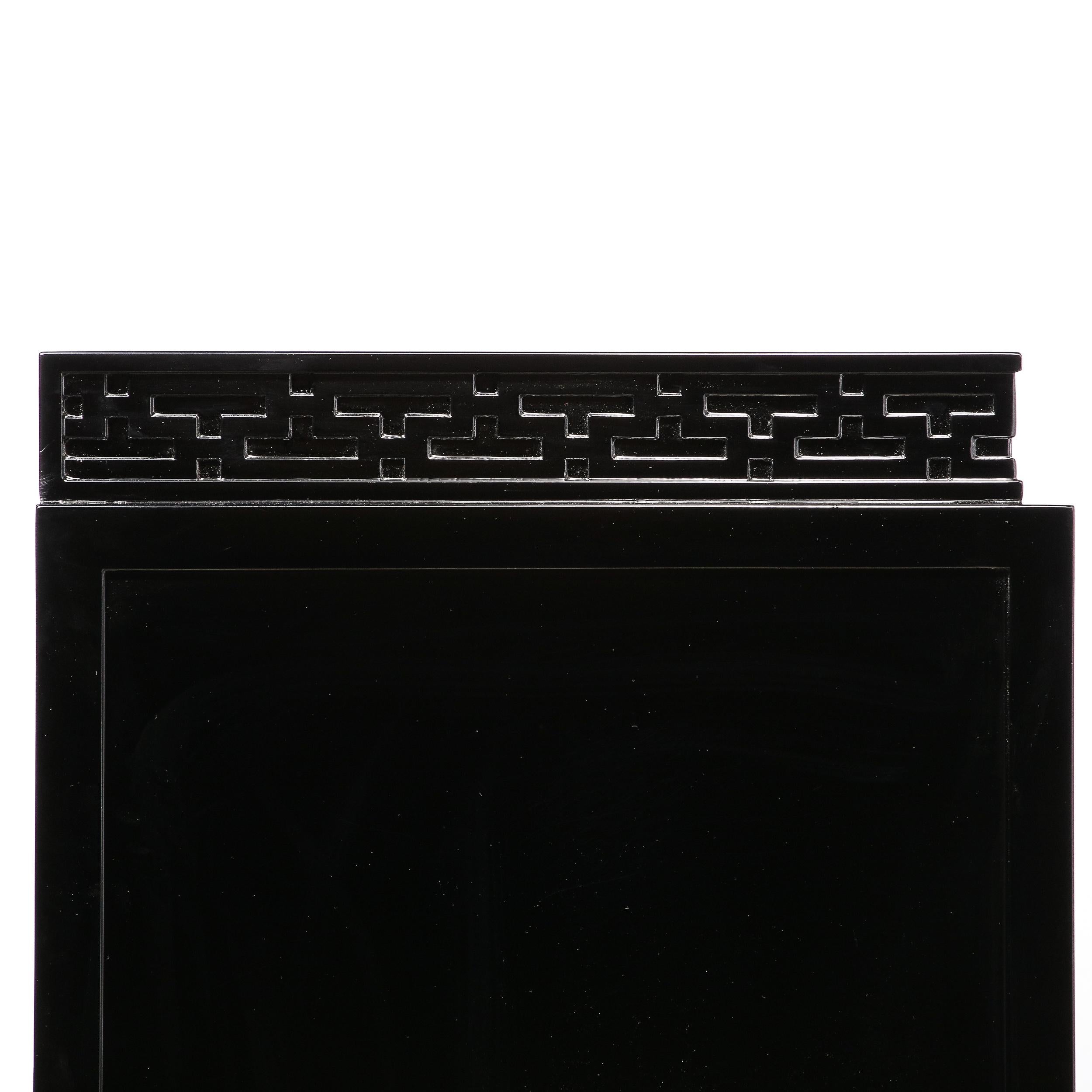 Mid-Century Sideboard in Black Lacquer with Greek Key Detail by James Mont For Sale 5