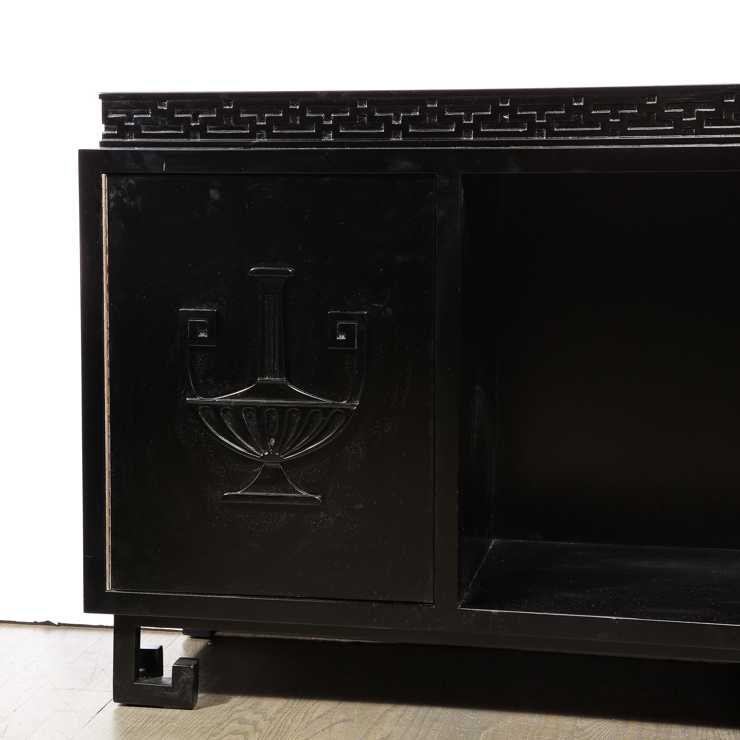 Mid-Century moderno Mid-Century Sideboard in Black Lacquer with Greek Key Detail by James Mont in vendita