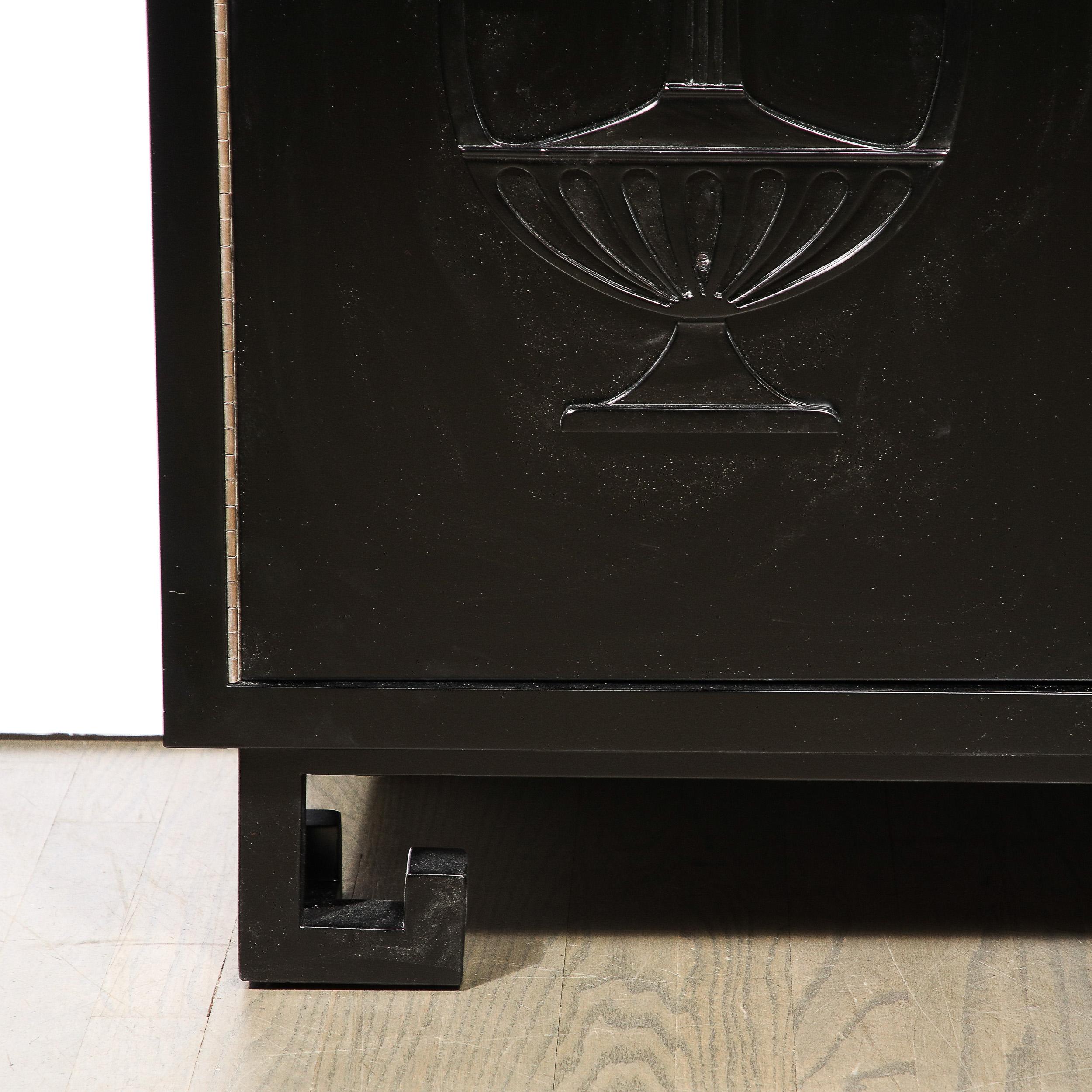 Americano Mid-Century Sideboard in Black Lacquer with Greek Key Detail by James Mont in vendita
