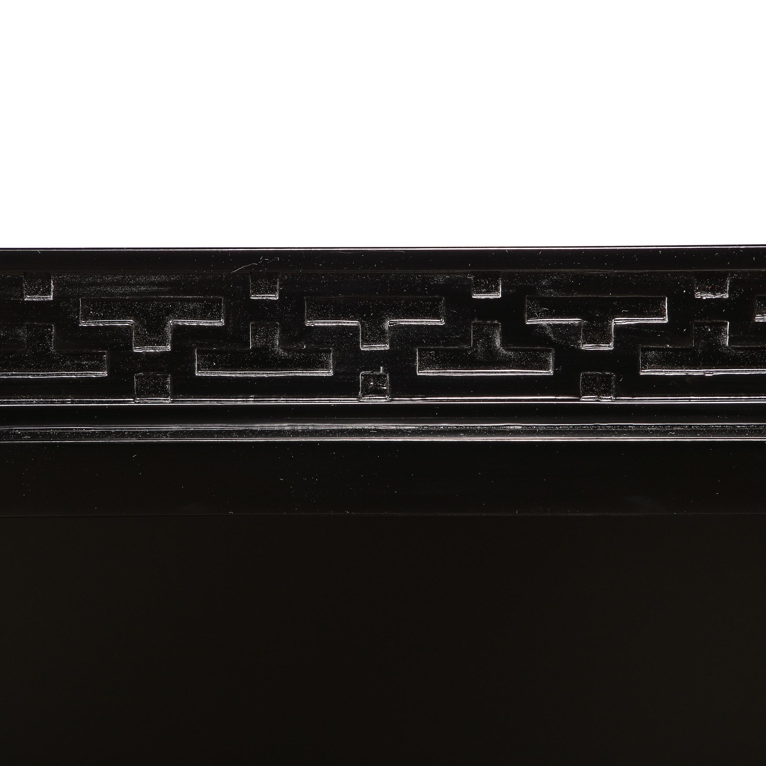Mid-Century Sideboard in Black Lacquer with Greek Key Detail by James Mont In Excellent Condition For Sale In New York, NY