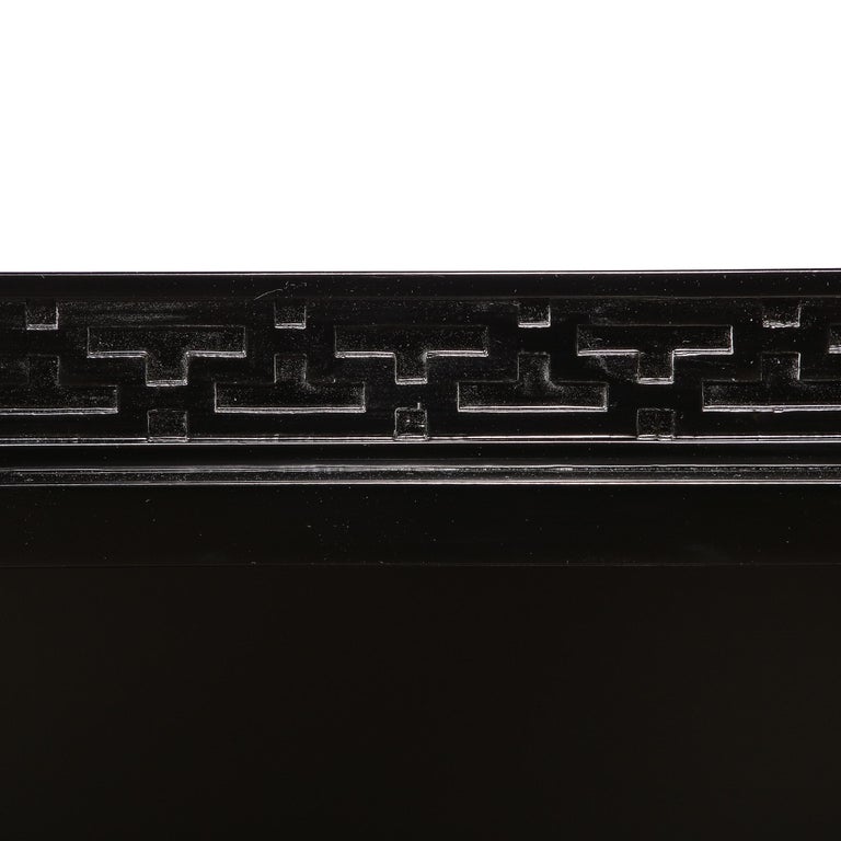 Mid-Century Sideboard in Black Lacquer with Greek Key Detail by James Mont In Excellent Condition For Sale In New York, NY