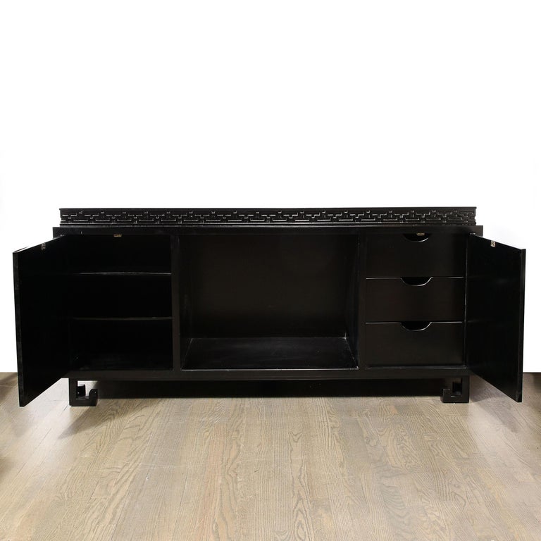 Mid-20th Century Mid-Century Sideboard in Black Lacquer with Greek Key Detail by James Mont For Sale