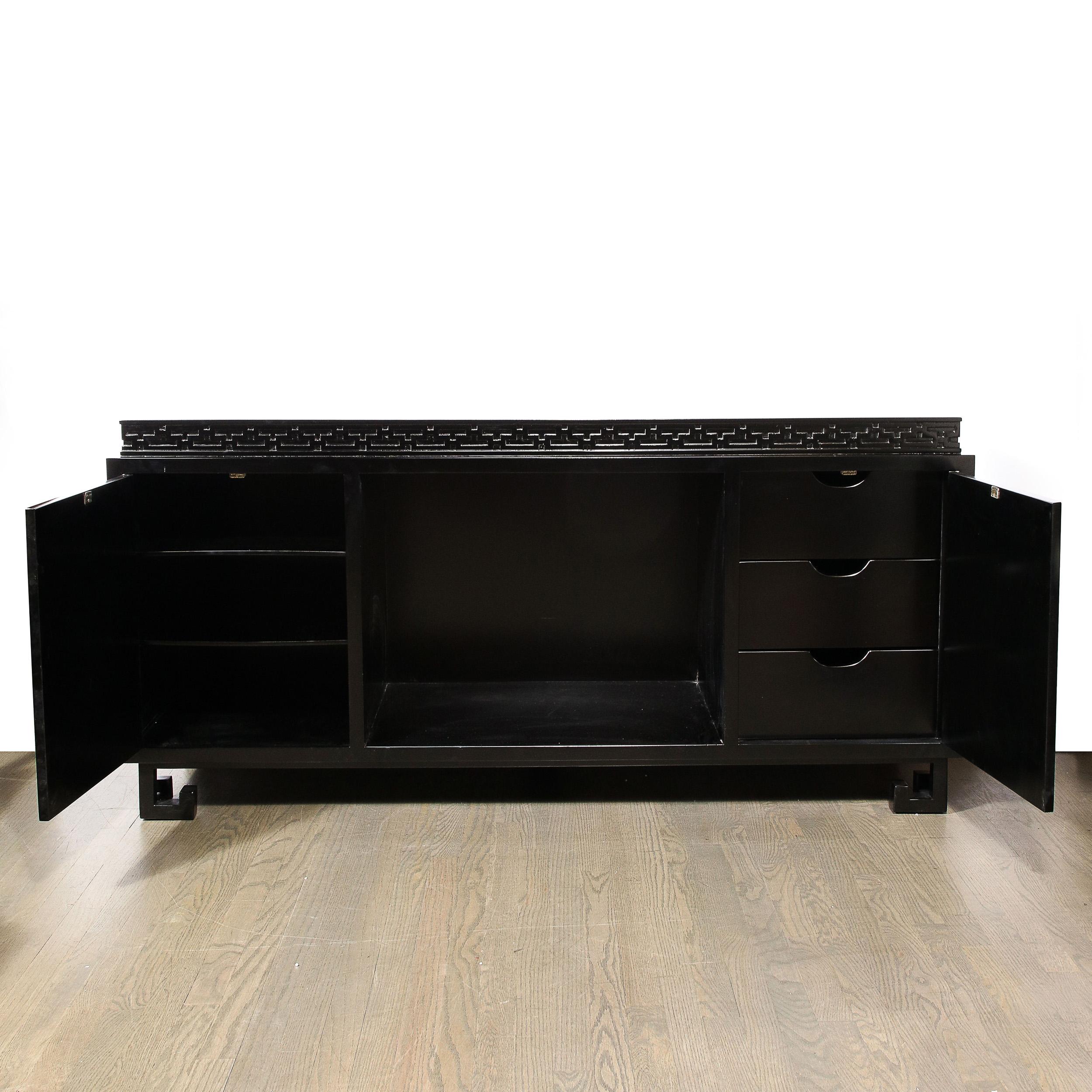 Metà XX secolo Mid-Century Sideboard in Black Lacquer with Greek Key Detail by James Mont in vendita