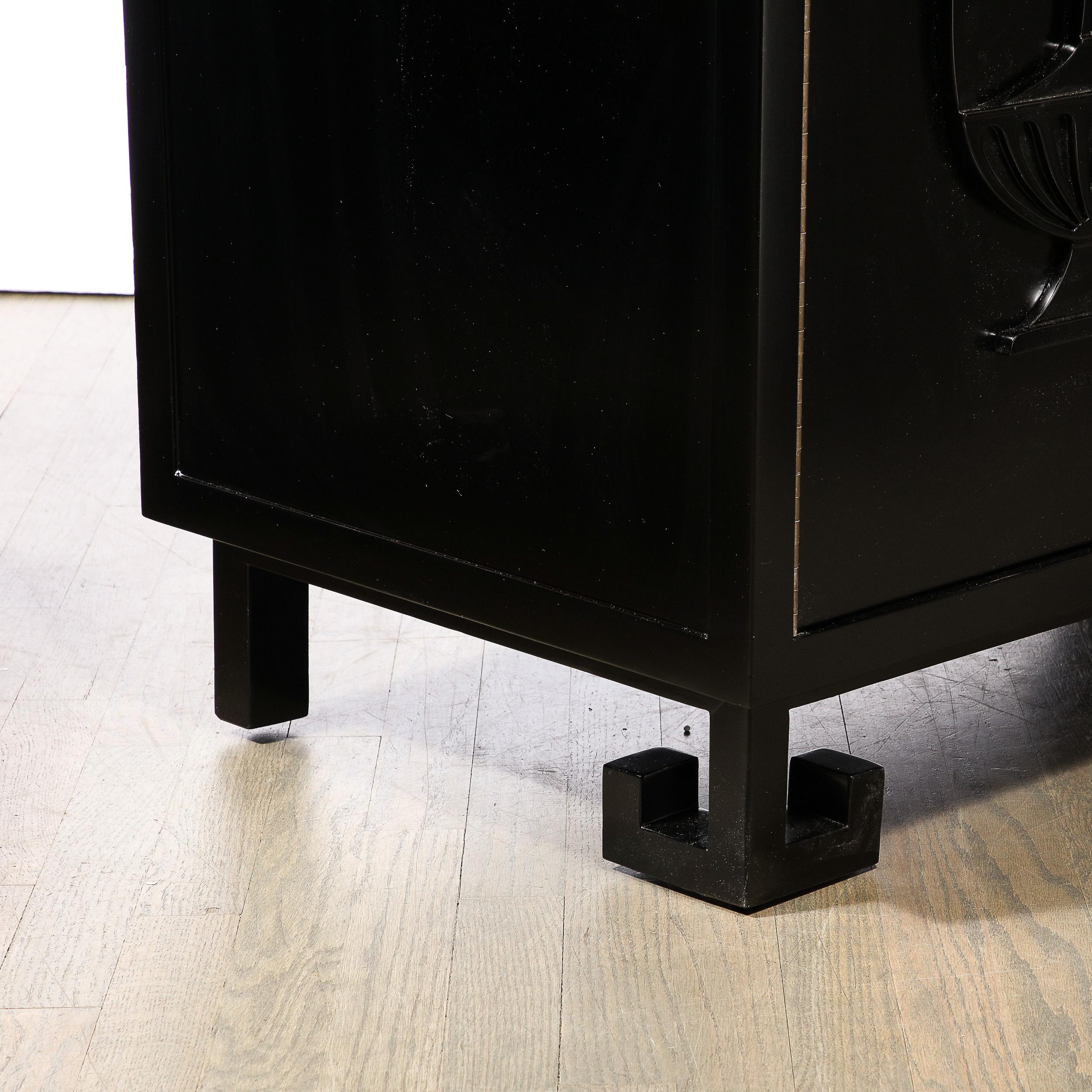 Mid-Century Sideboard in Black Lacquer with Greek Key Detail by James Mont in vendita 2