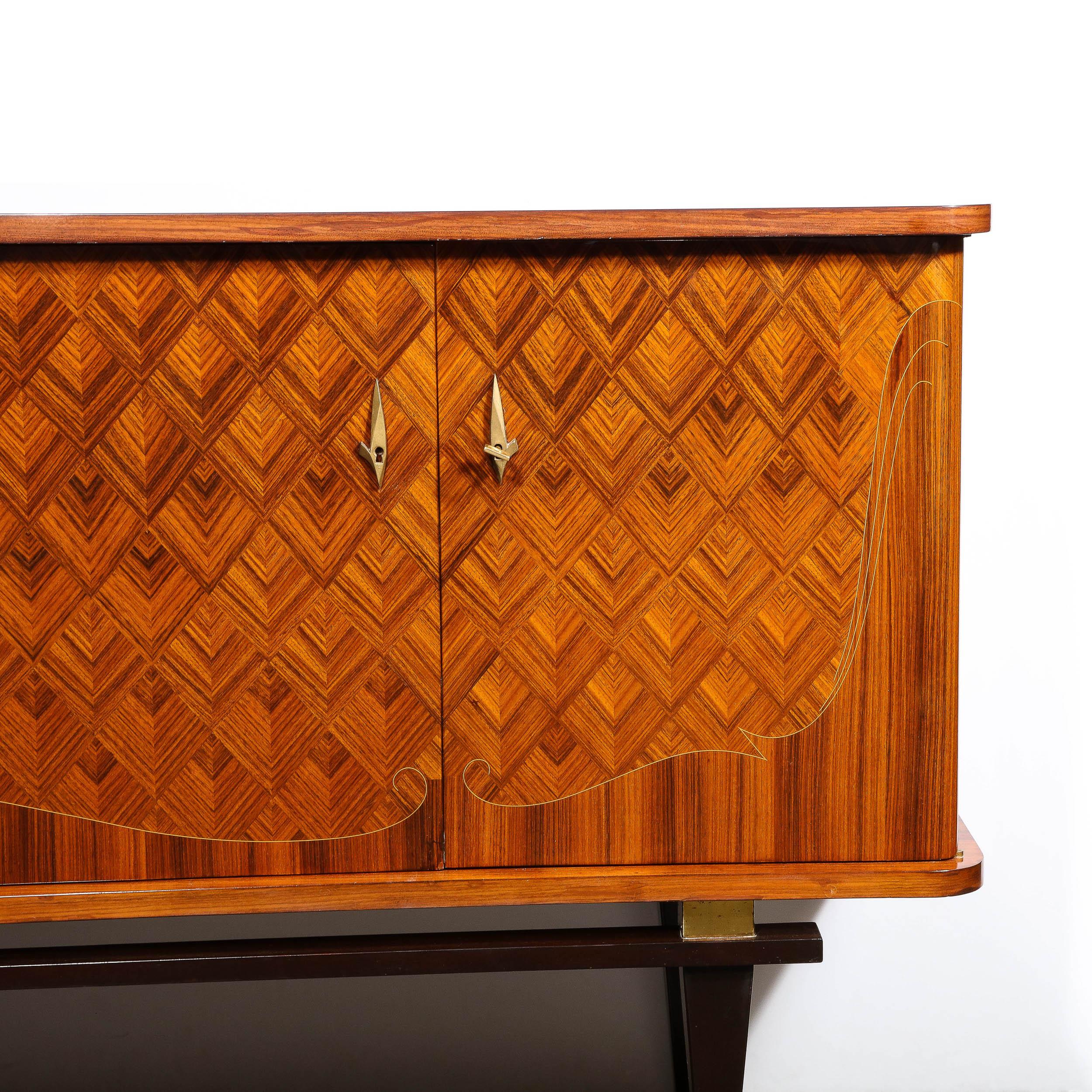 French Mid-Century Sideboard in Book-Matched Walnut & Rosewood with Tulip Wood Inlays