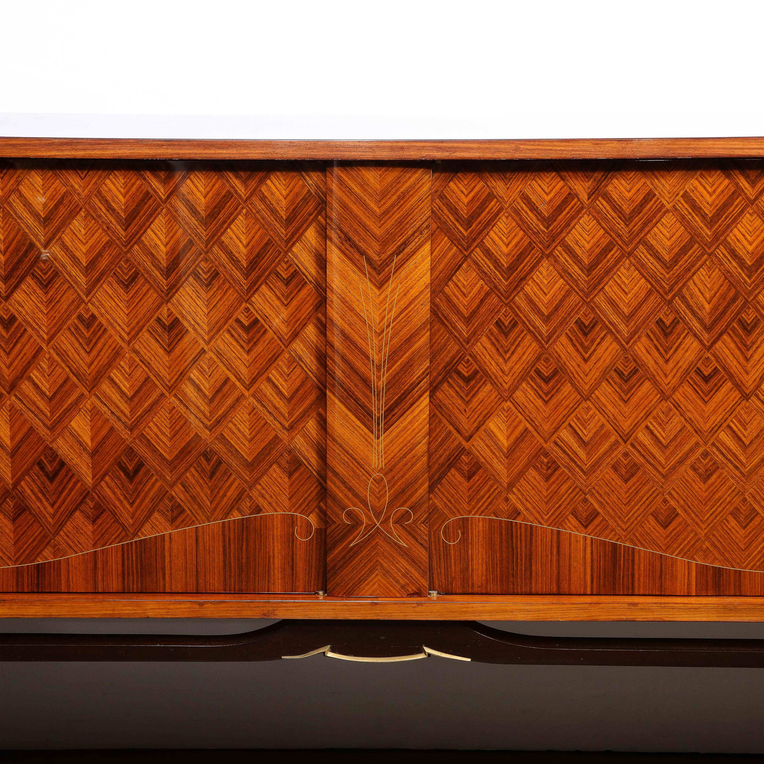 Mid-Century Sideboard in Book-Matched Walnut & Rosewood with Tulip Wood Inlays In Excellent Condition In New York, NY