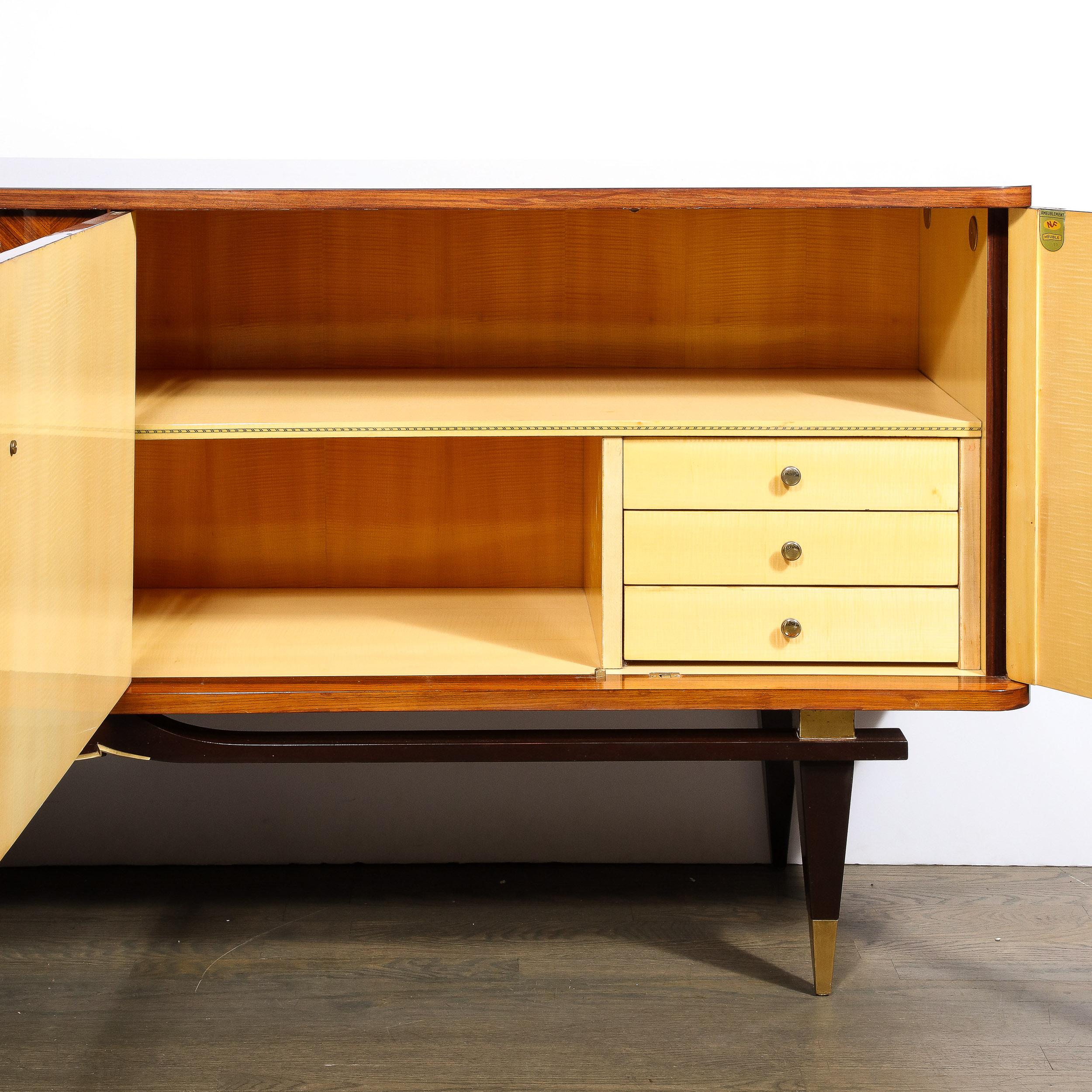 Brass Mid-Century Sideboard in Book-Matched Walnut & Rosewood with Tulip Wood Inlays