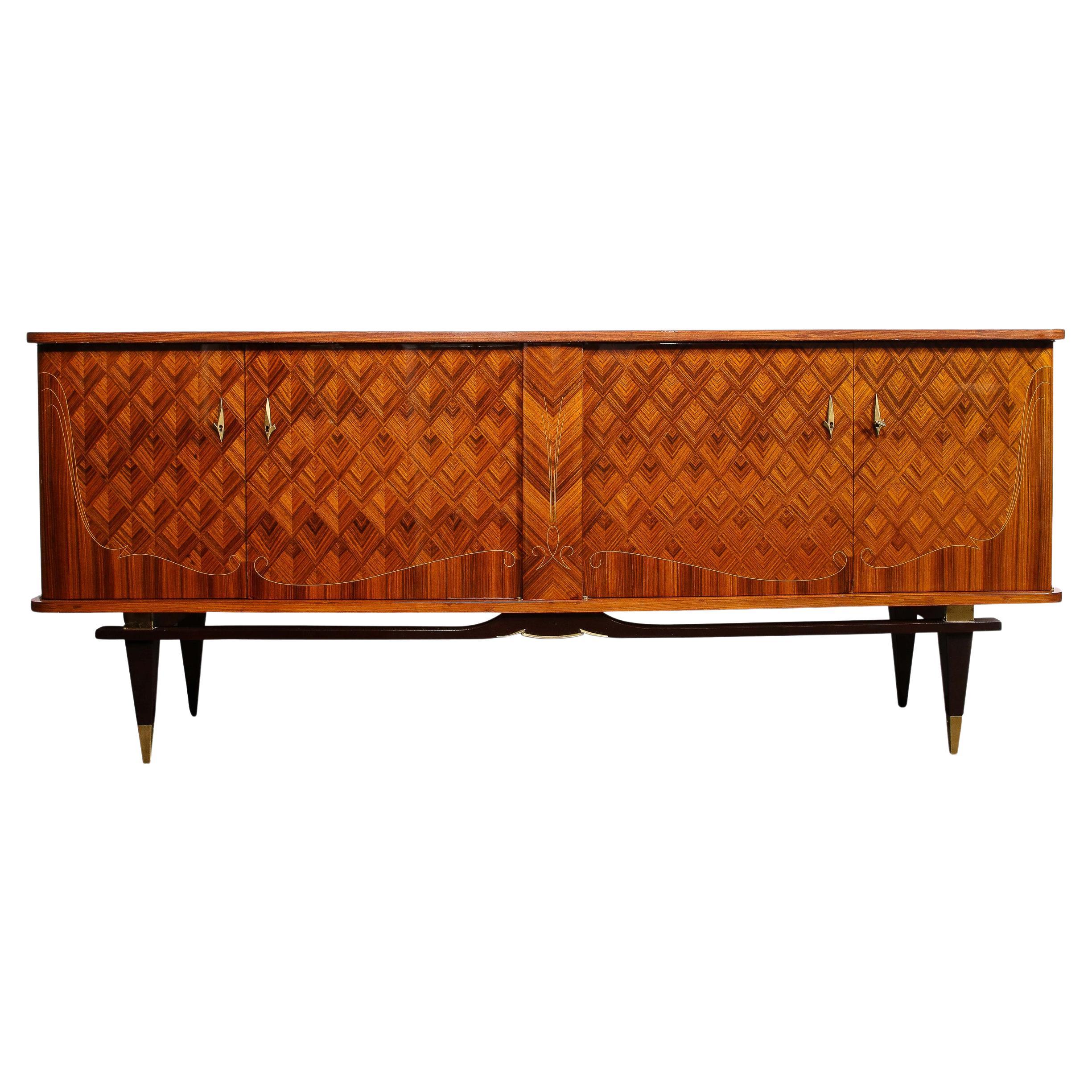 Mid-Century Sideboard in Book-Matched Walnut & Rosewood with Tulip Wood Inlays