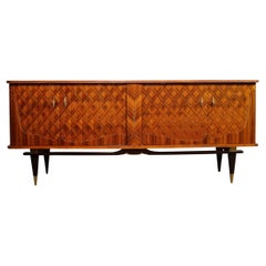 Mid-Century Sideboard in Book-Matched Walnut & Rosewood with Tulip Wood Inlays