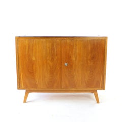 Mid Century Sideboard In Oak & Black Glass, Czechoslovakia 1960s