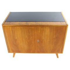 Vintage Mid Century Sideboard In Oak & Black Glass, Czechoslovakia 1960s