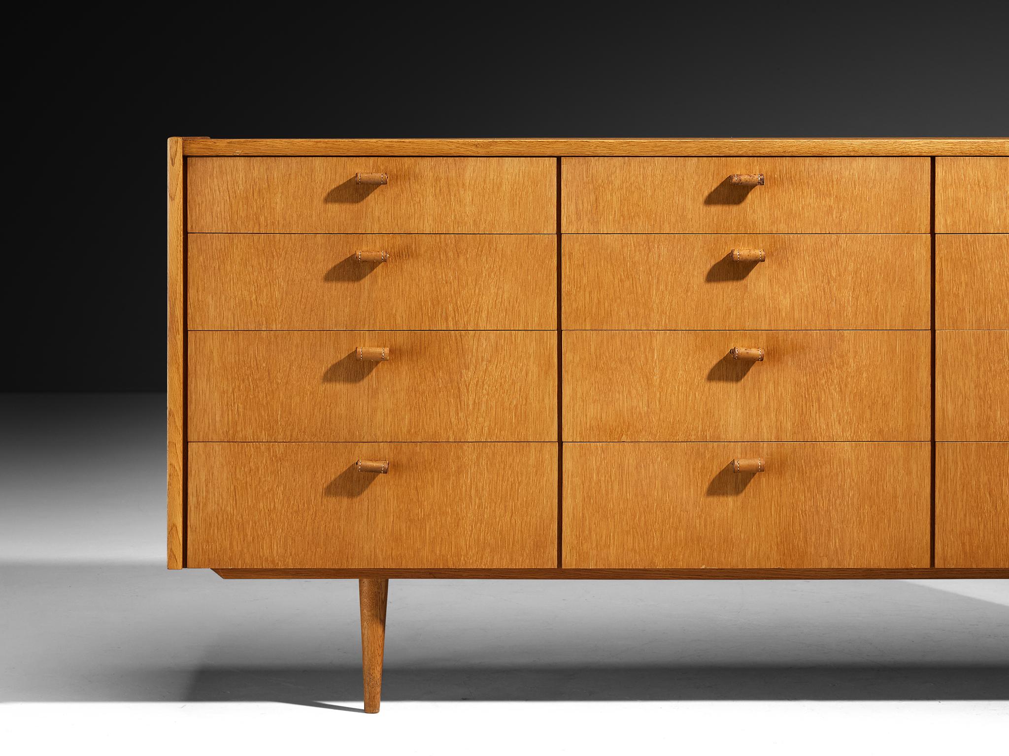 Mid-Century Modern Mid-Century Sideboard in Oak with Leather Handles For Sale