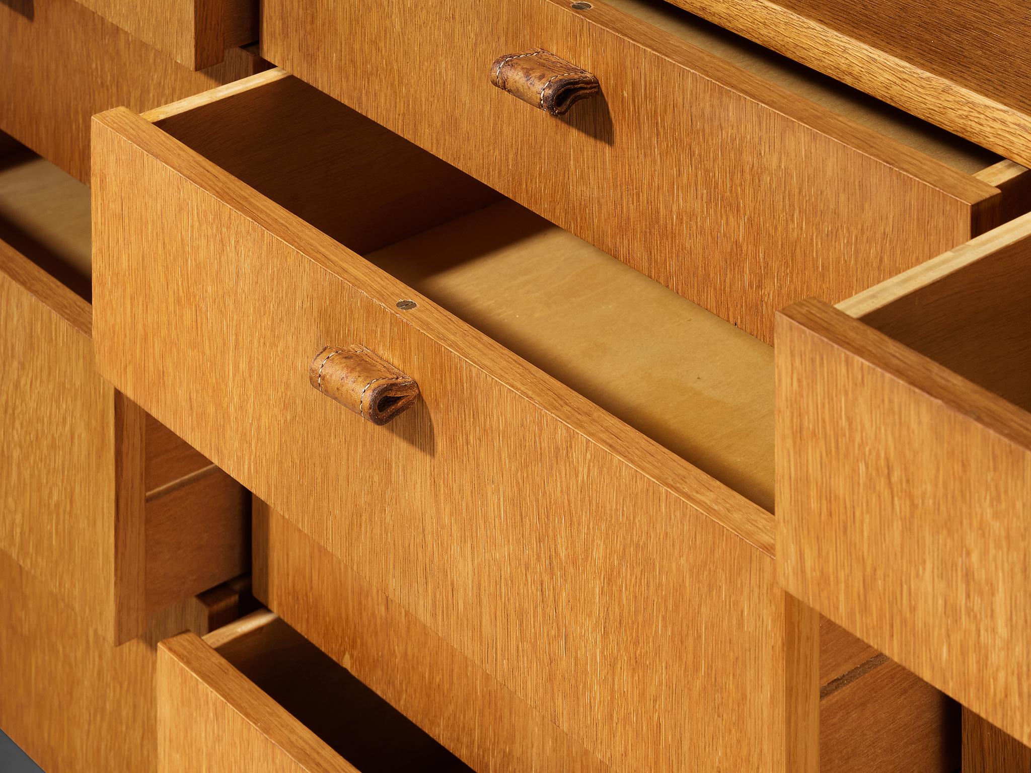 Mid-20th Century Mid-Century Sideboard in Oak with Leather Handles For Sale