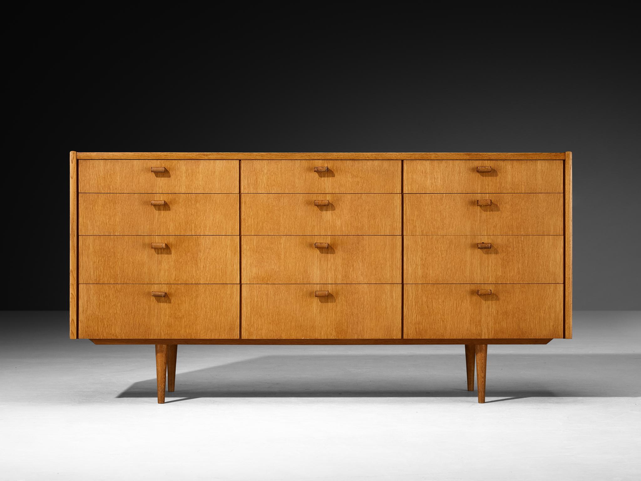 Mid-Century Sideboard in Oak with Leather Handles For Sale 1