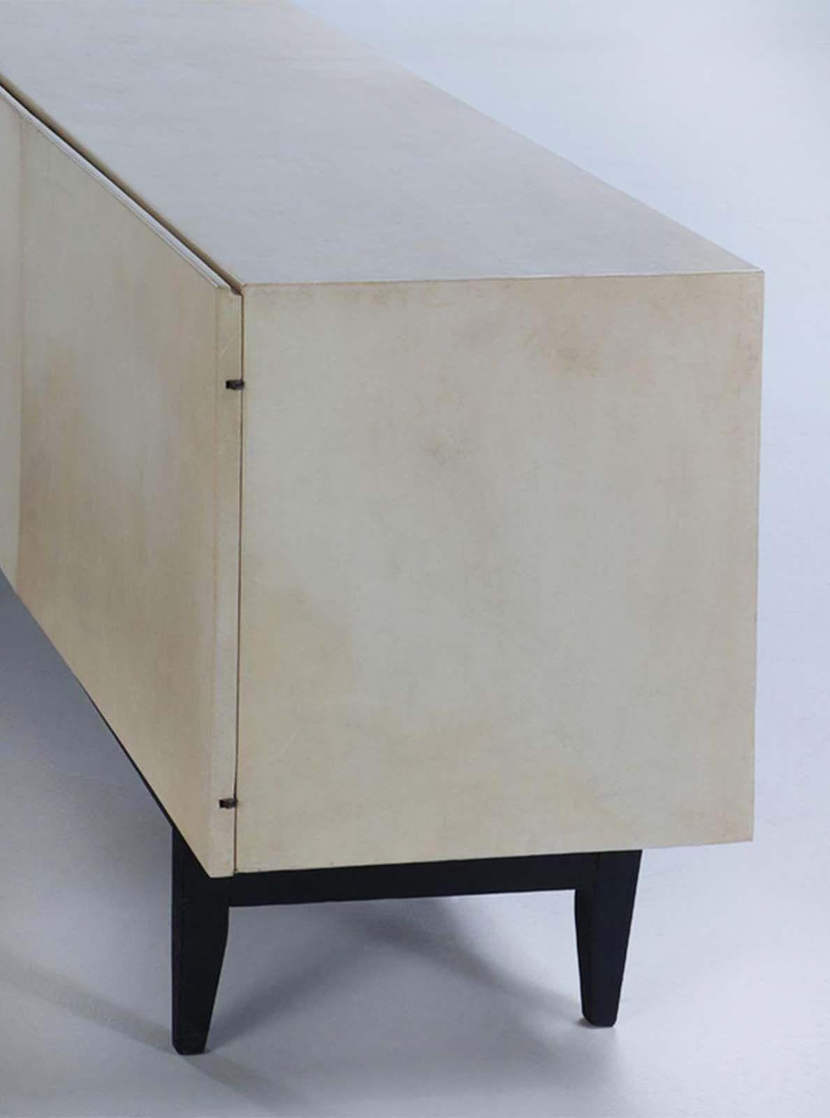 American Mid-Century Sideboard in Parchment with Ebonized Base, c. 1960's For Sale