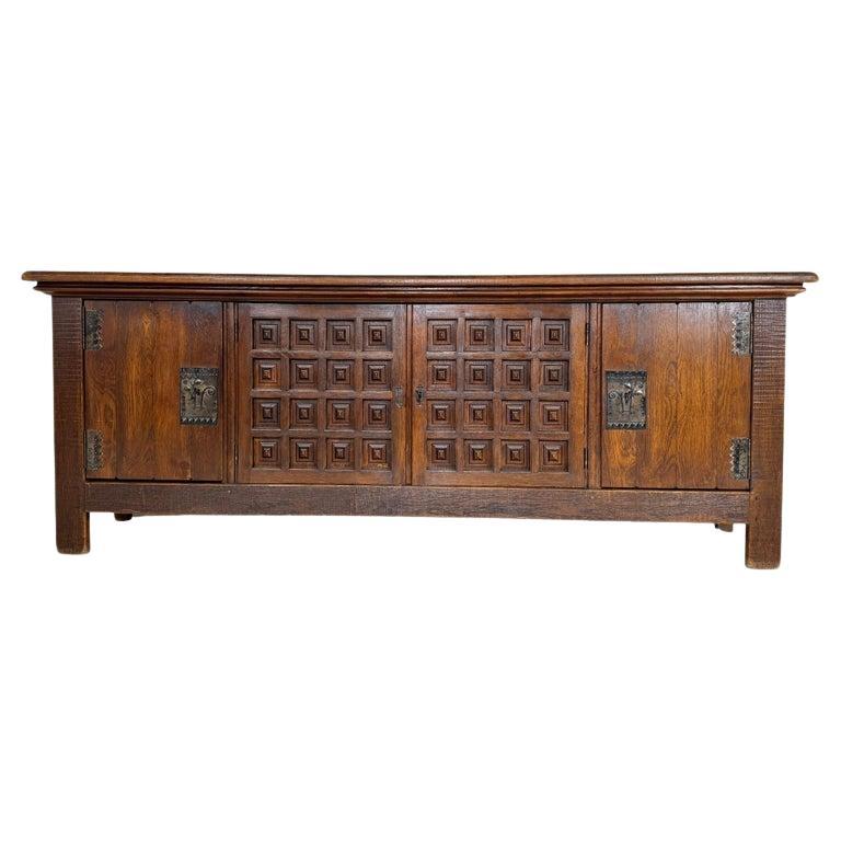 Mid-Century Sideboard in the style of Guillerme et Chambron, Solid Oak  For Sale