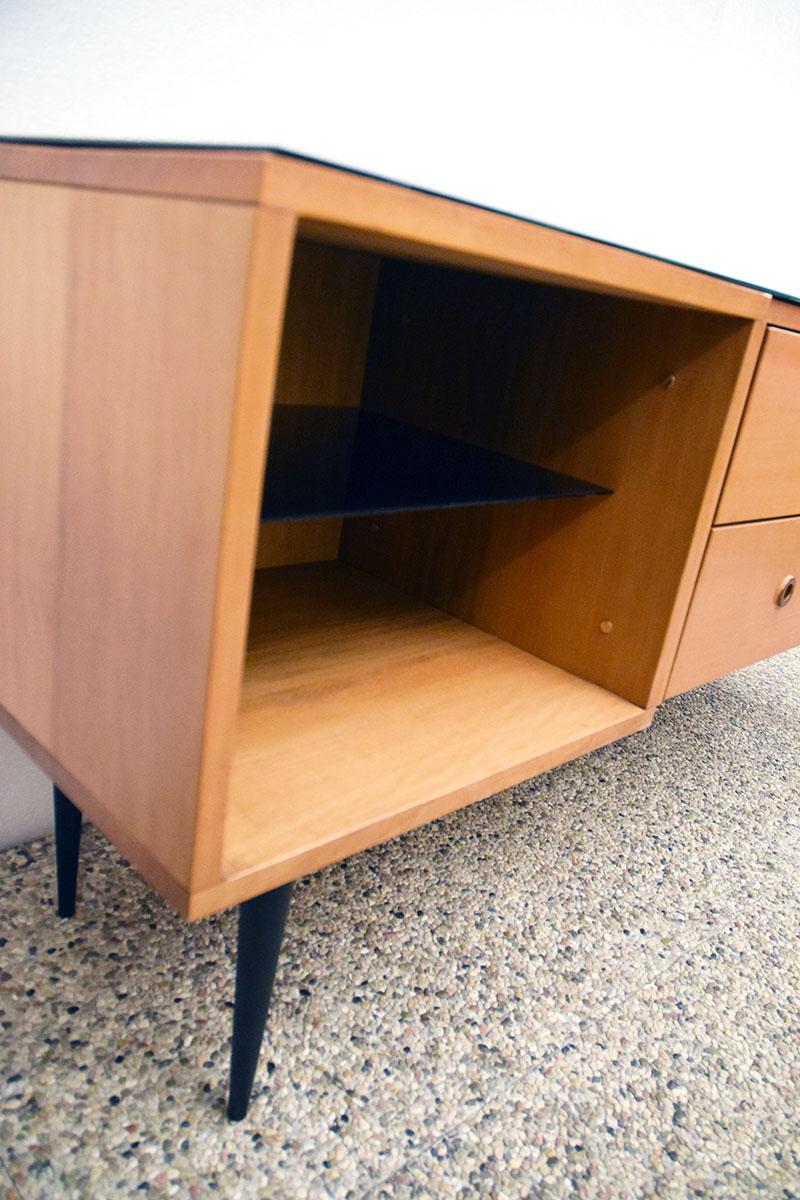 Mid-20th Century Mid-Century Sideboard in Wood and Black Glass For Sale