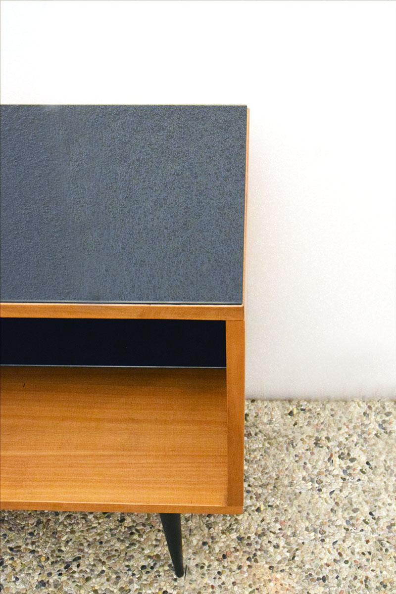 Mid-Century Sideboard in Wood and Black Glass For Sale 3