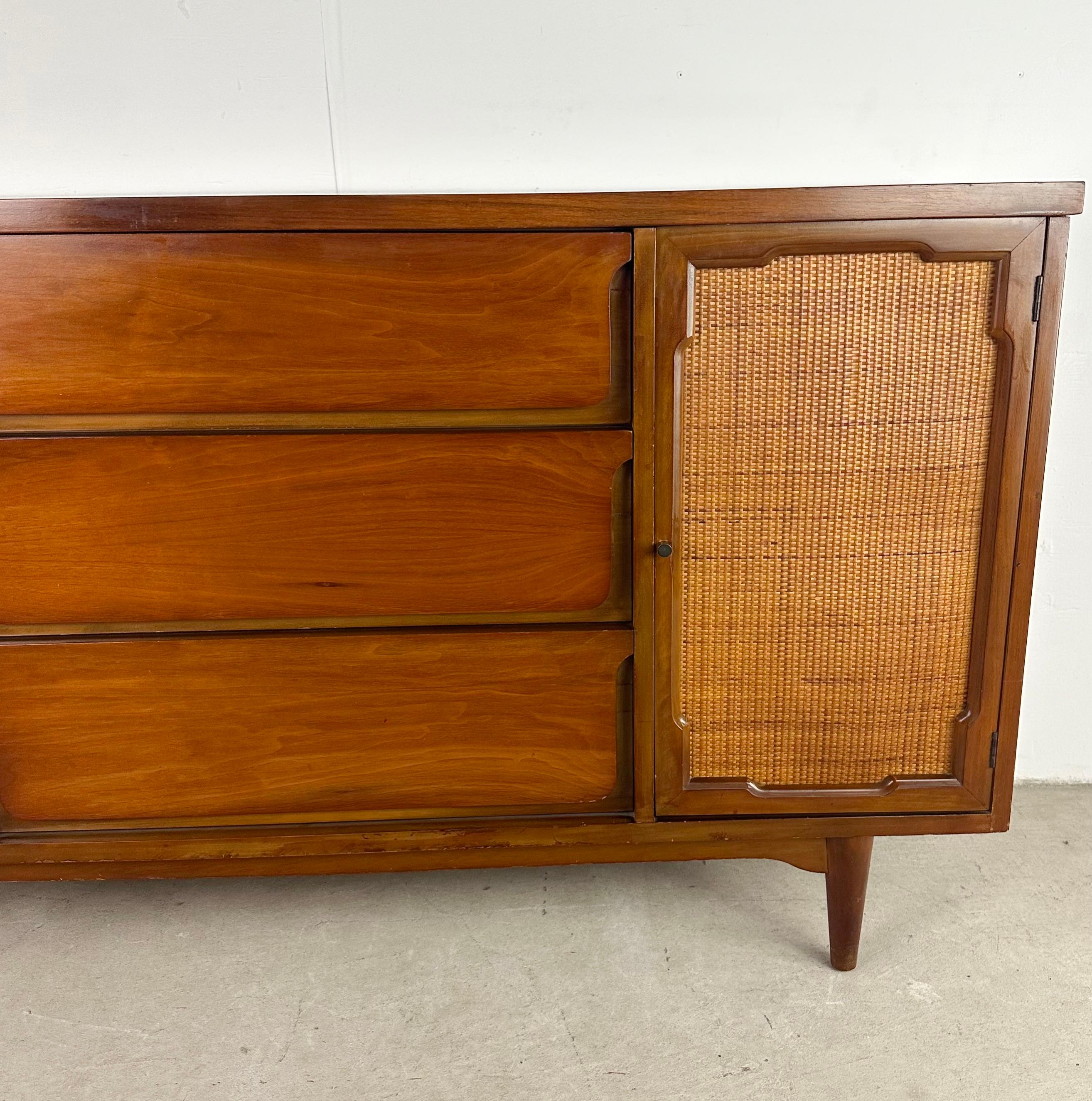 Unknown Mid-Century Sideboard or Credenza With Cane Front Doors
