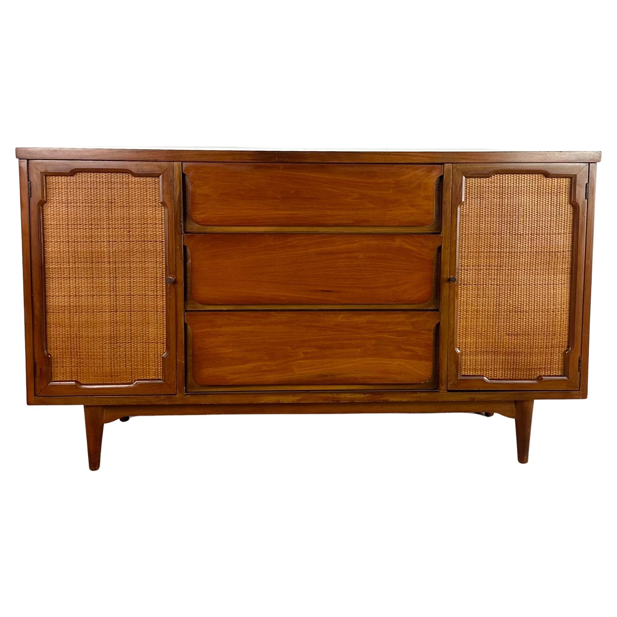 Mid-Century Sideboard or Credenza With Cane Front Doors