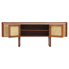 Midcentury Sideboard or Credenza with Four Caned Doors